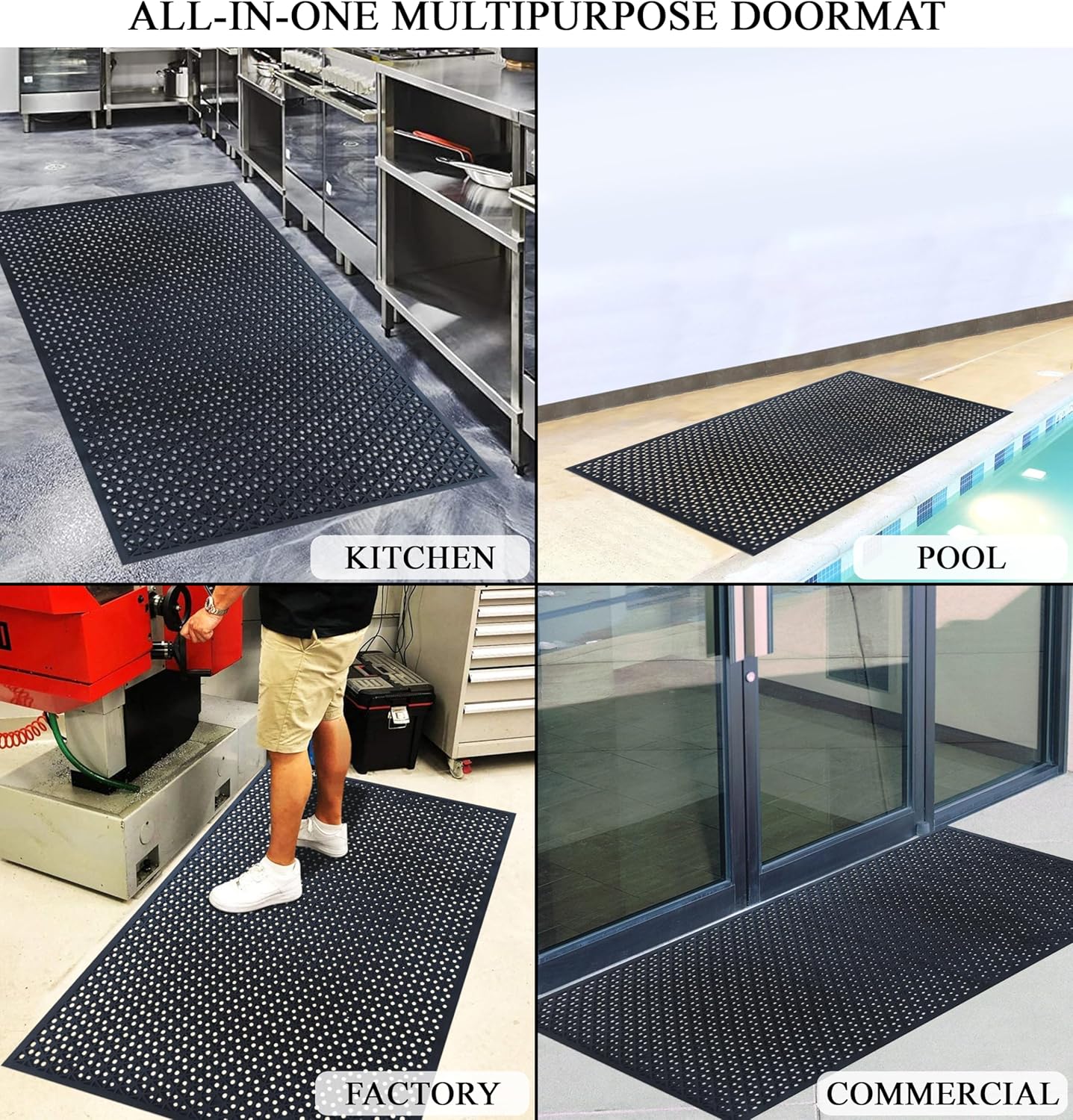 A1HC – Tapete de goma multiusos con 70% de drenaje extra con agujeros para cocina, restaurante, bar, comercial, entrada residencial, piscina