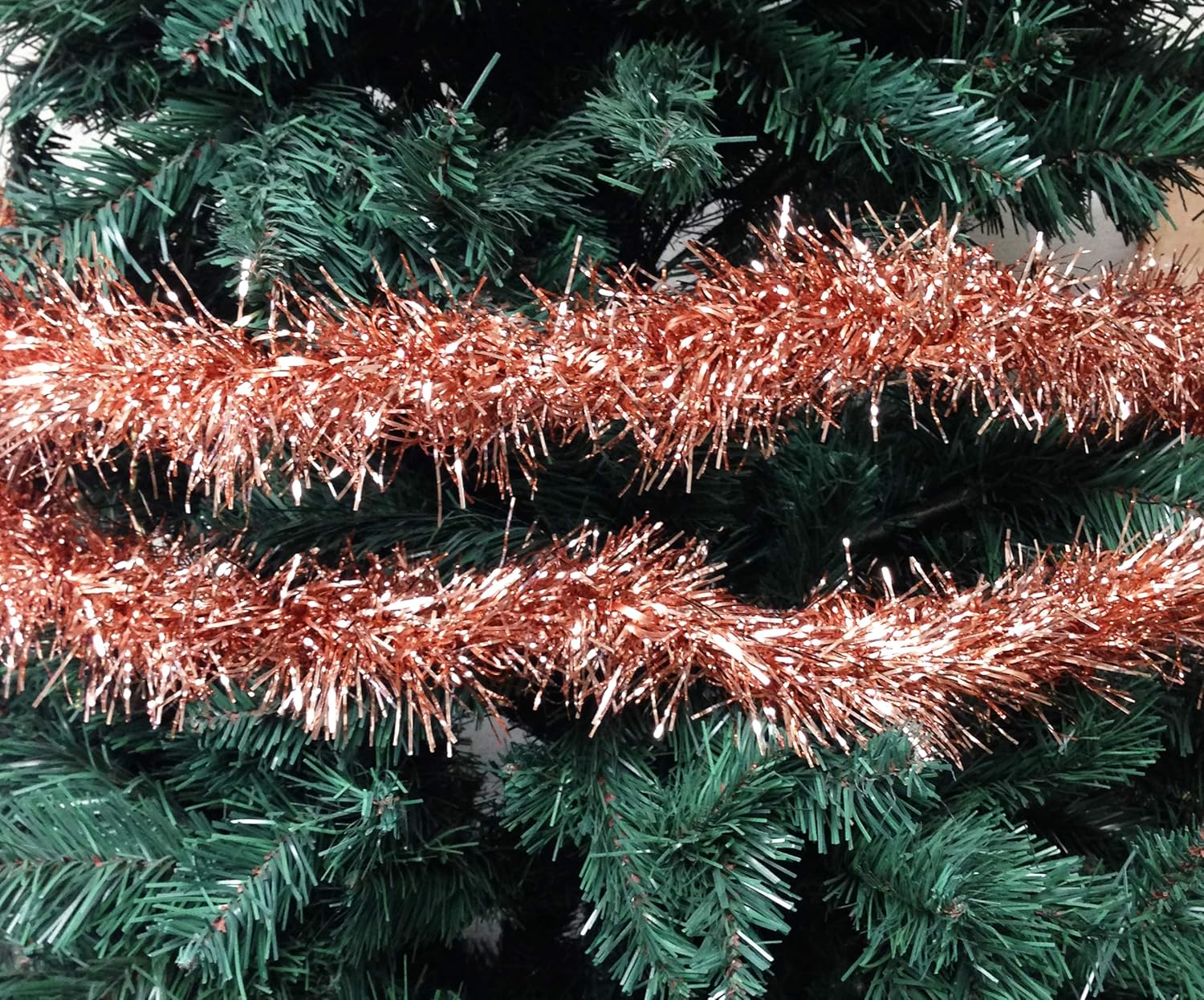 Guirnalda de Navidad con lazo central de oropel fino de 90 pulgadas, oro rosa