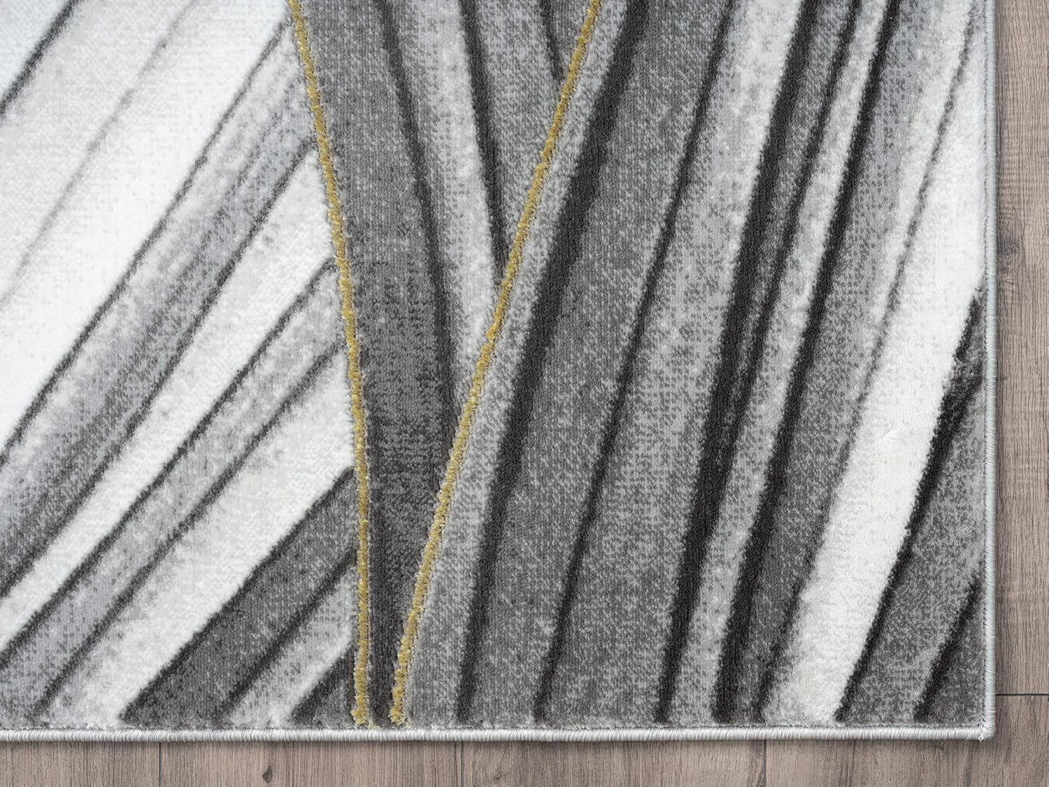 Abani Alfombra de área de líneas onduladas gris y dorado, diseño contemporáneo de ondas, moderno, abstracto, debajo de la mesa, 5 pies 3 pulgadas x
