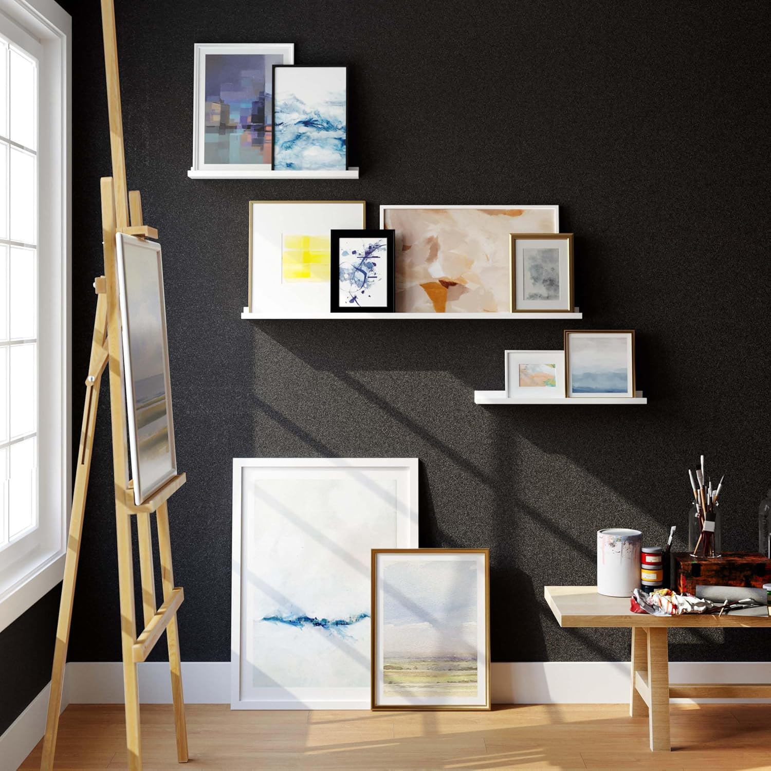 Wallniture Denver – Estantes flotantes de 48 a 24 a 24 pulgadas para marcos de fotos, decoración de pared de collage, juego de estantes de repisa de