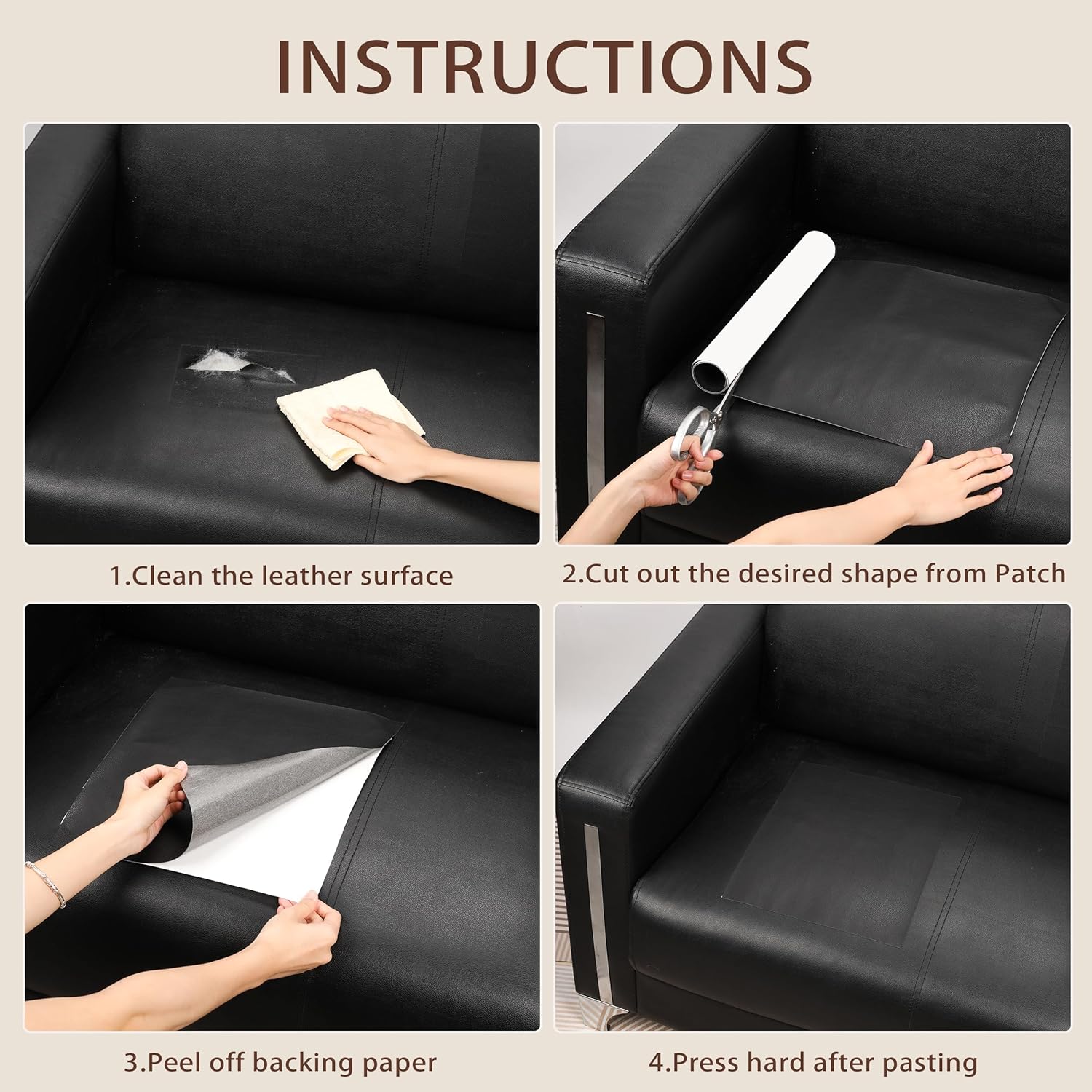 Cinta de parche de reparación de cuero para sofá, de 15 x 60 pulgadas, gran autoadhesivo, para asiento de automóvil, muebles de cuero, kit de