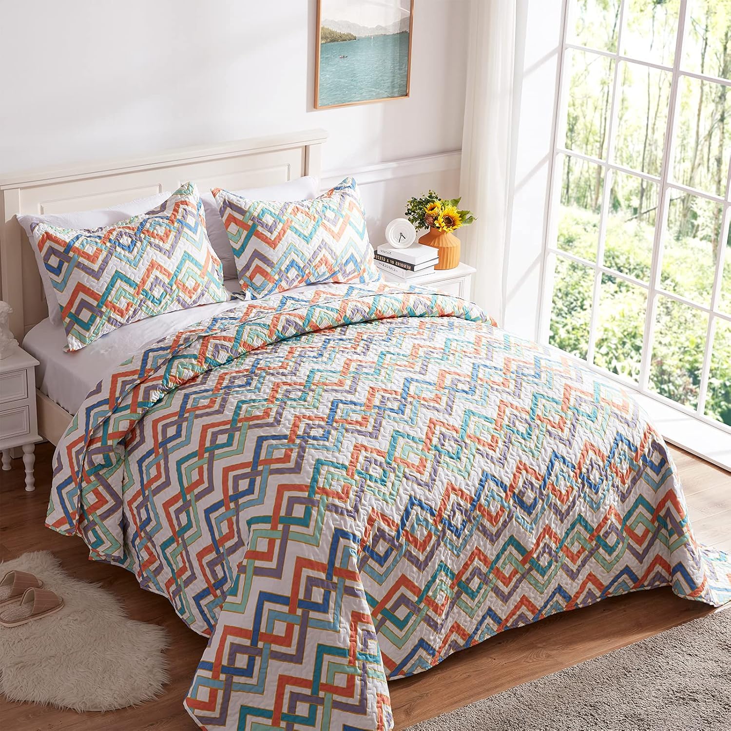 SunStyle Home – Juego de colcha de cama de microfibra, ligero y suave, reversible, patrón de colcha, colchas para todas las estaciones.