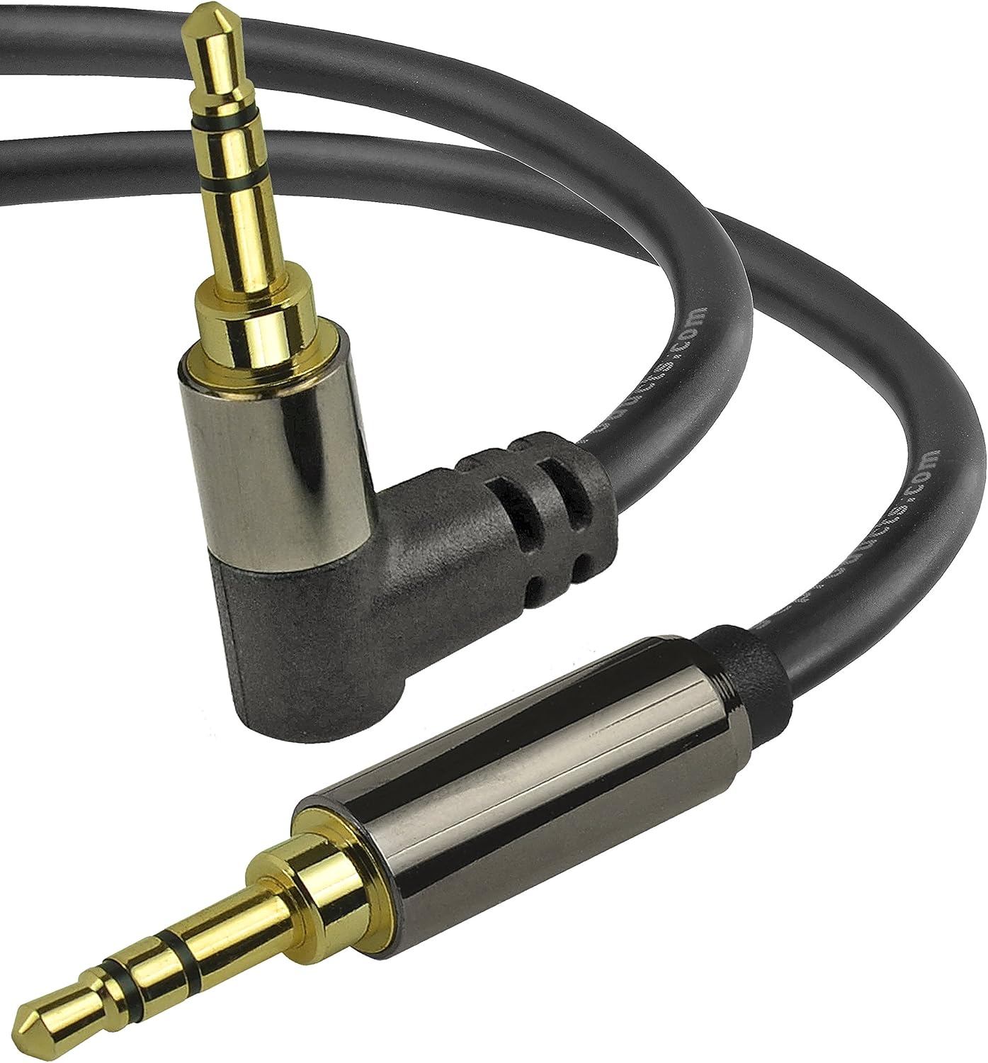 Mediabridge Cable de audio estéreo de ángulo recto macho a macho de 0.138 in (12 pies), conector de 90 para conexiones empotradas, diseño