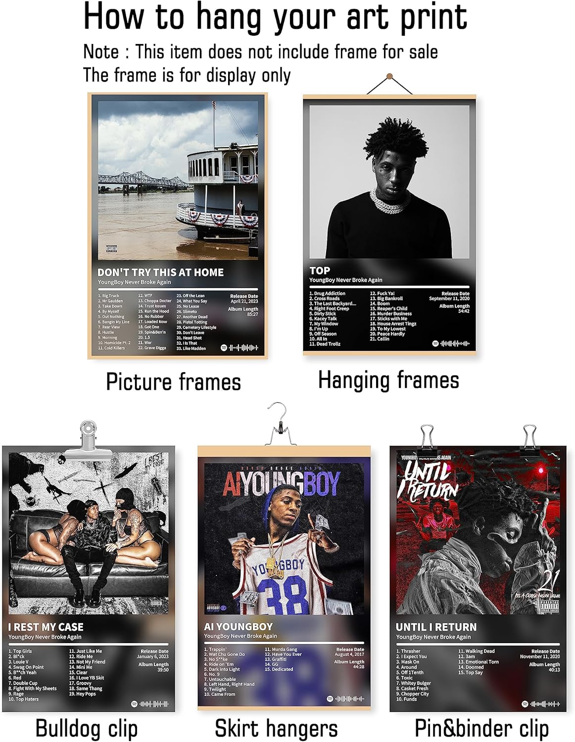 Enimoud Pósteres de la NBA Youngboy para portada de álbum, pósteres de rapero para habitación, juego de 8 arte de pared para niñas y niños,