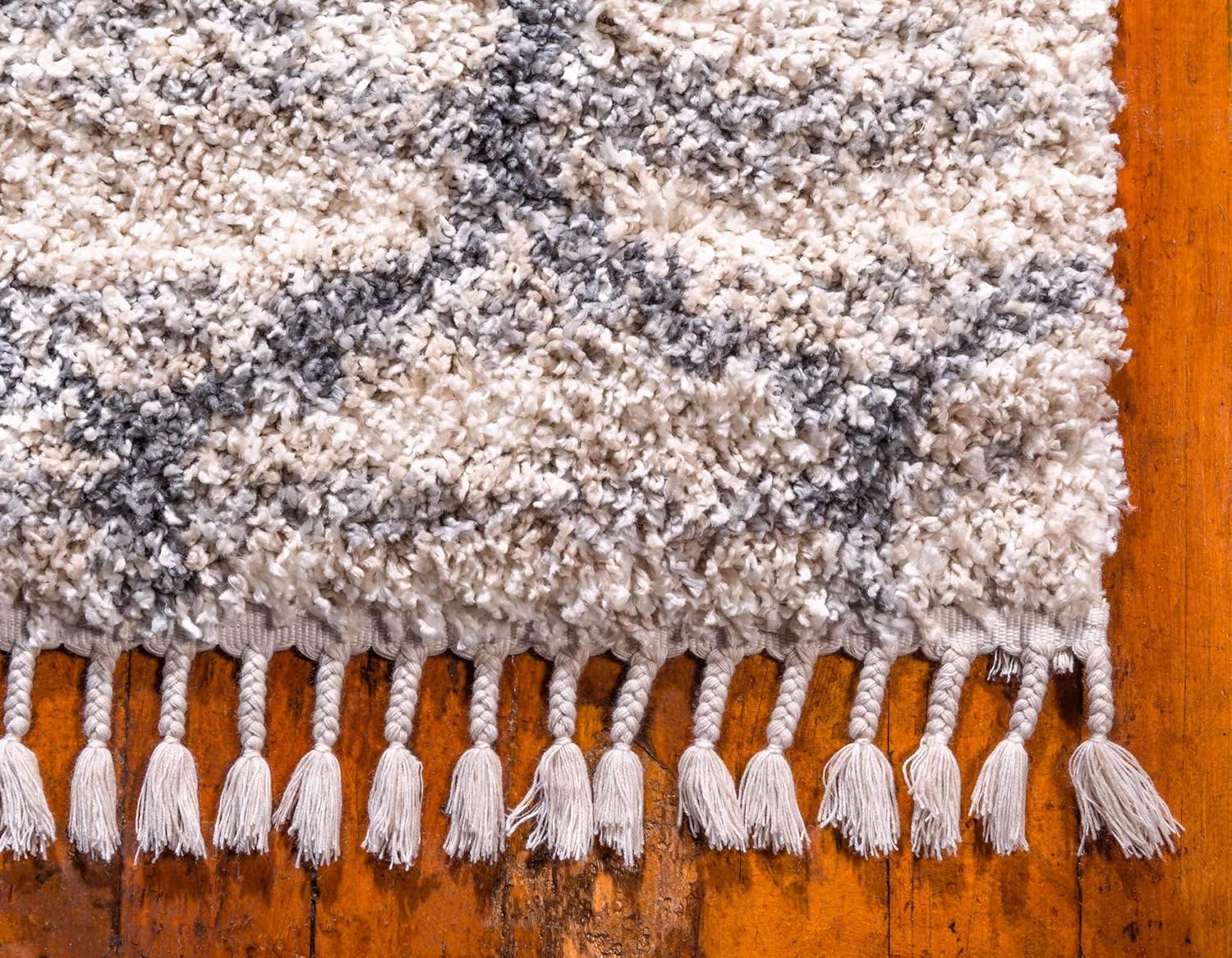 Unique Loom Hygge Shag Collection – Alfombra de área enrejado (2 pies 2 pulgadas x 6 pies 1 pulgada, color beige y gris)