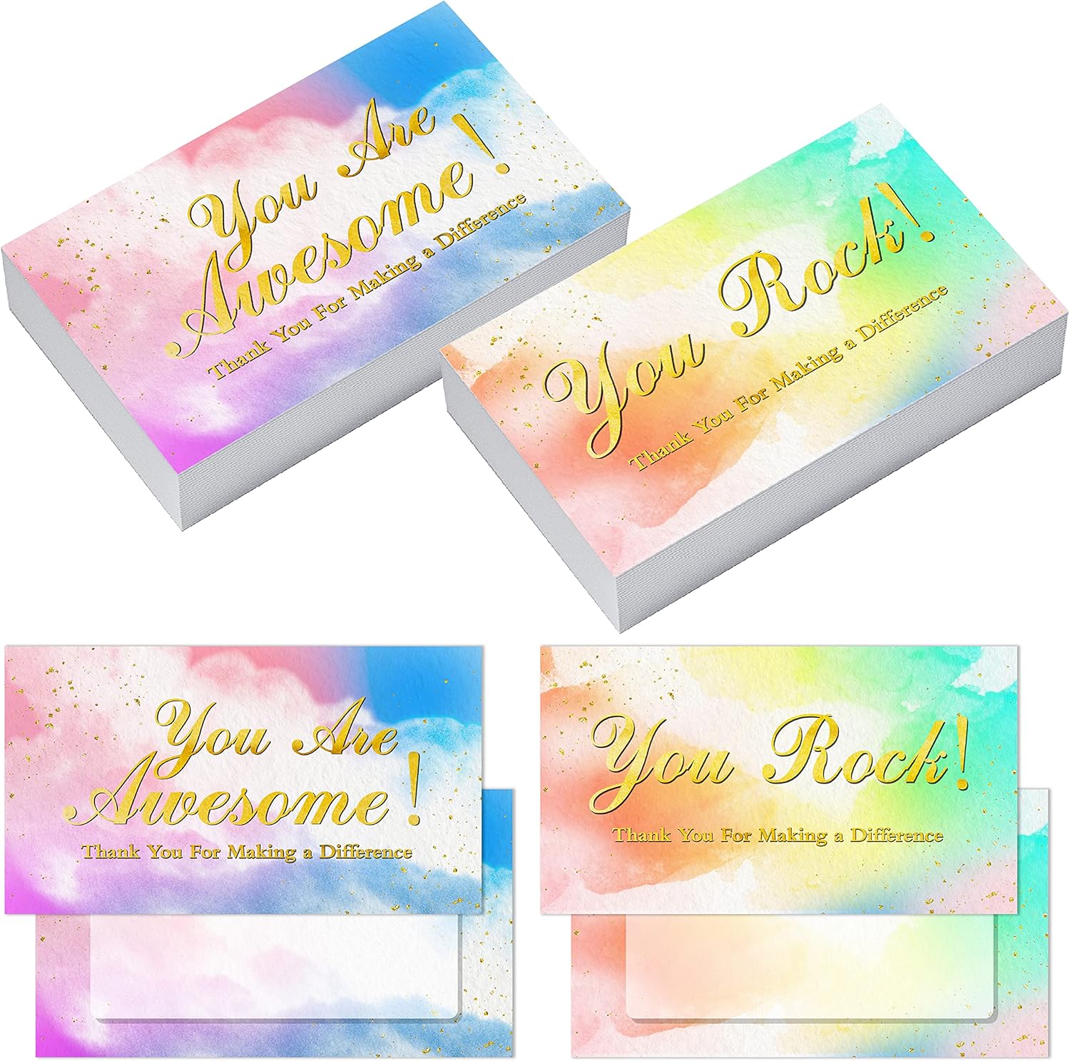 200 tarjetas de agradecimiento, tarjetas coloridas de agradecimiento con texto en inglés “You Are Awesome Thank You For Making a Difference”