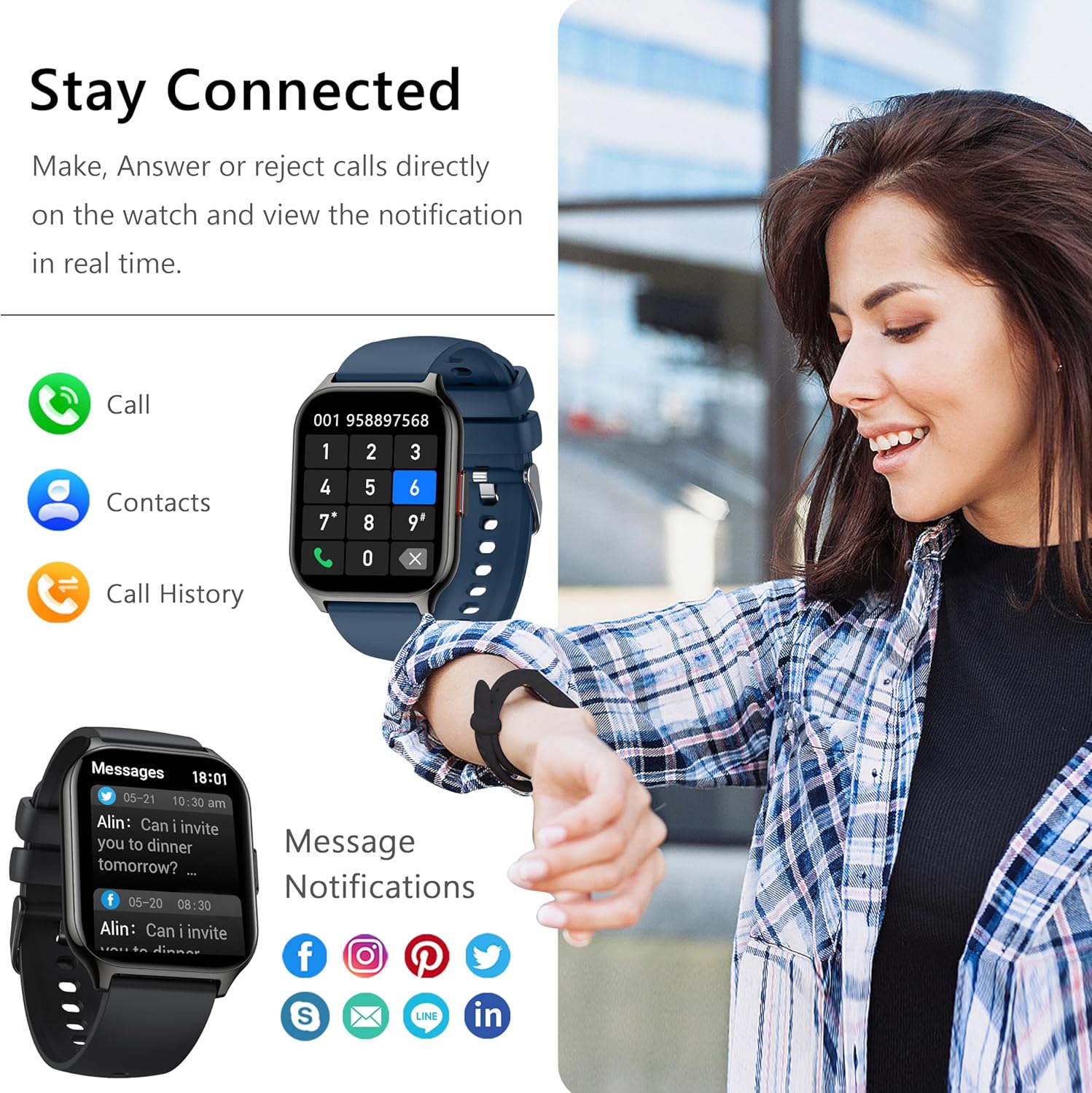 ZOSKVEE Reloj inteligente para mujeres y hombres (marcadorespuesta de llamadas), reloj de seguimiento de fitness de 2.0 pulgadas con monitor de
