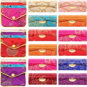 Hicarer 24 piezas de tela de satén sedoso lápiz labial caso con espejo lápiz labial caja titular monedero joyería brocado regalo bordado Navidad Hicarer 24 piezas de tela de satén sedoso lápiz labial caso con espejo lápiz labial caja titular monedero joyería brocado regalo bordado Navidad