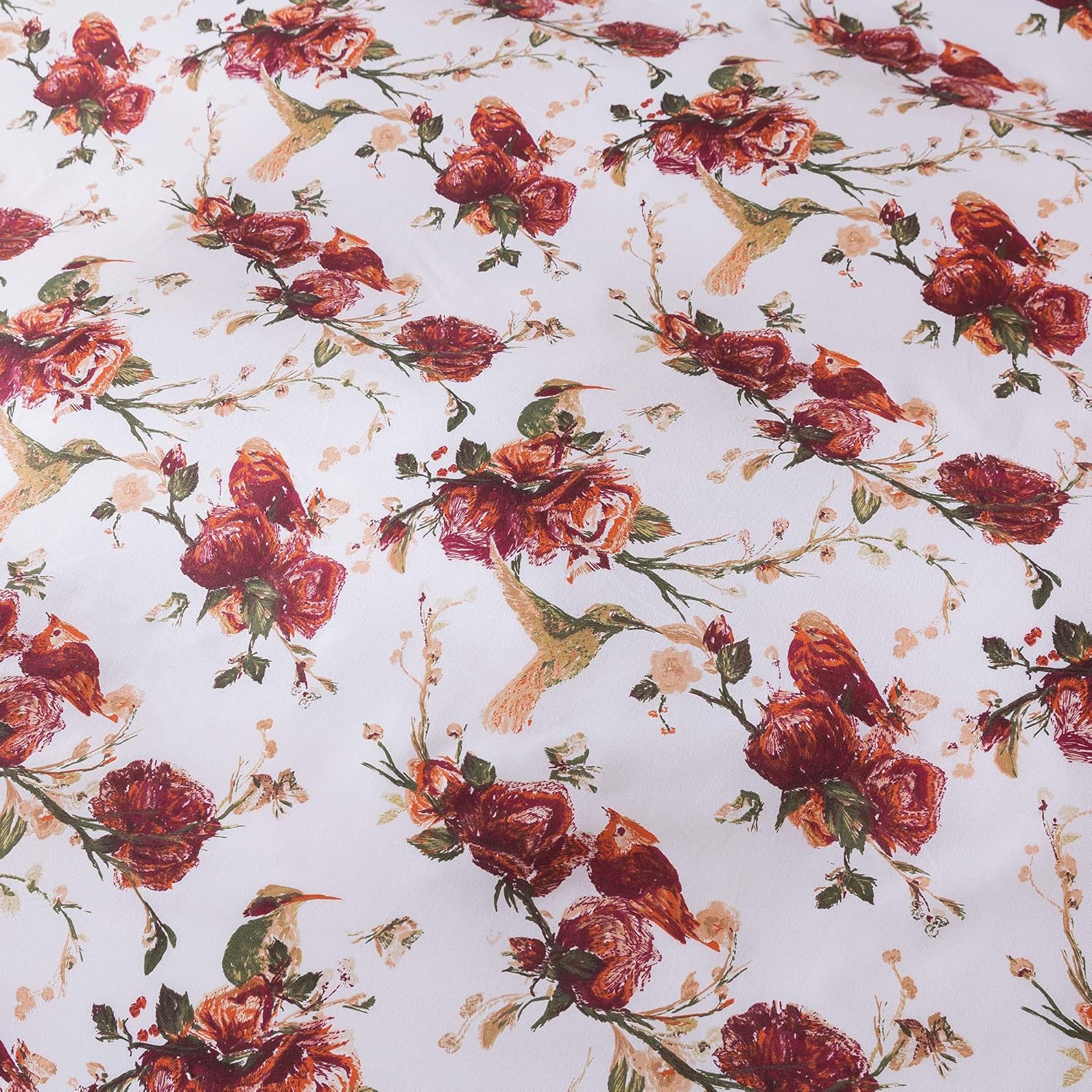 Tache Floral Colibríes Borgoña, Marfil Antiguo, Vintage Farmhouse Spring Country Rustic Microfibra Reversible Rose Garden Funda de edredón