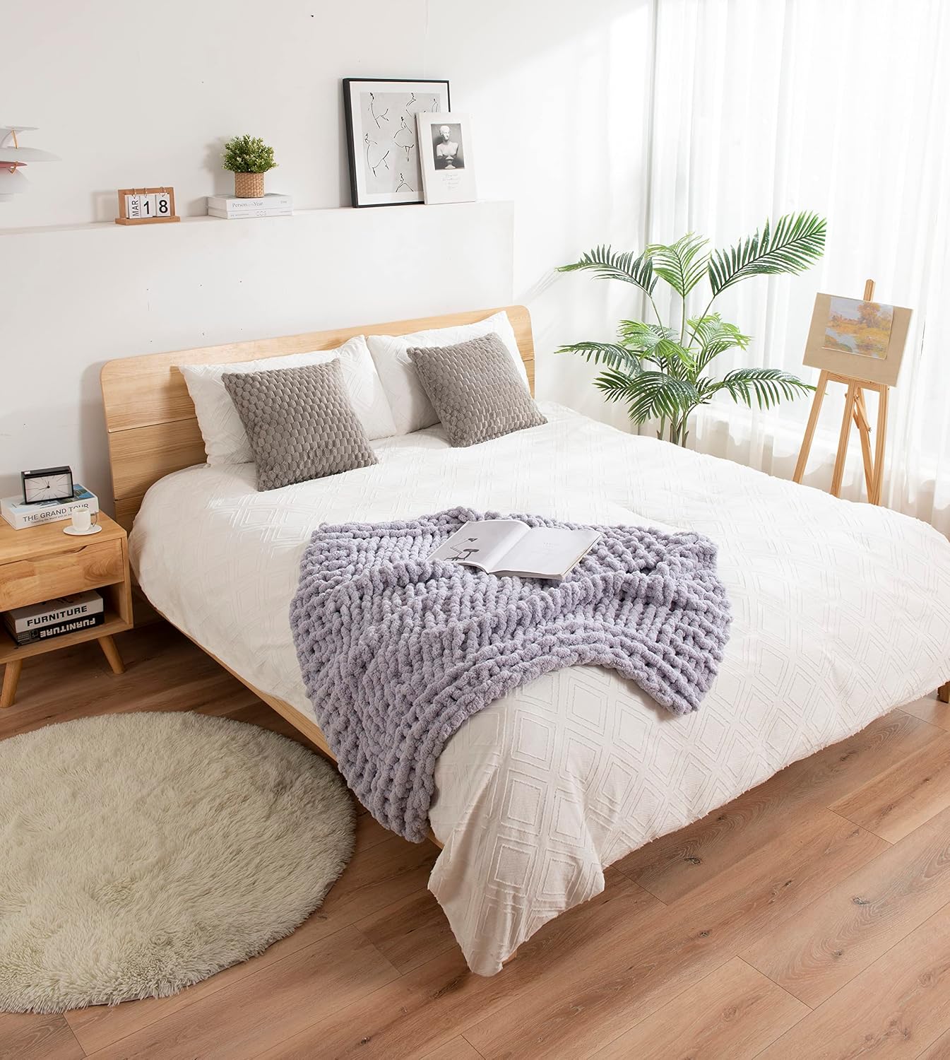 Manta de felpilla de punto grueso, 100% tejida a mano con hilo de felpilla jumbo, suave y acogedora para decoración del hogar y sofá cama (color
