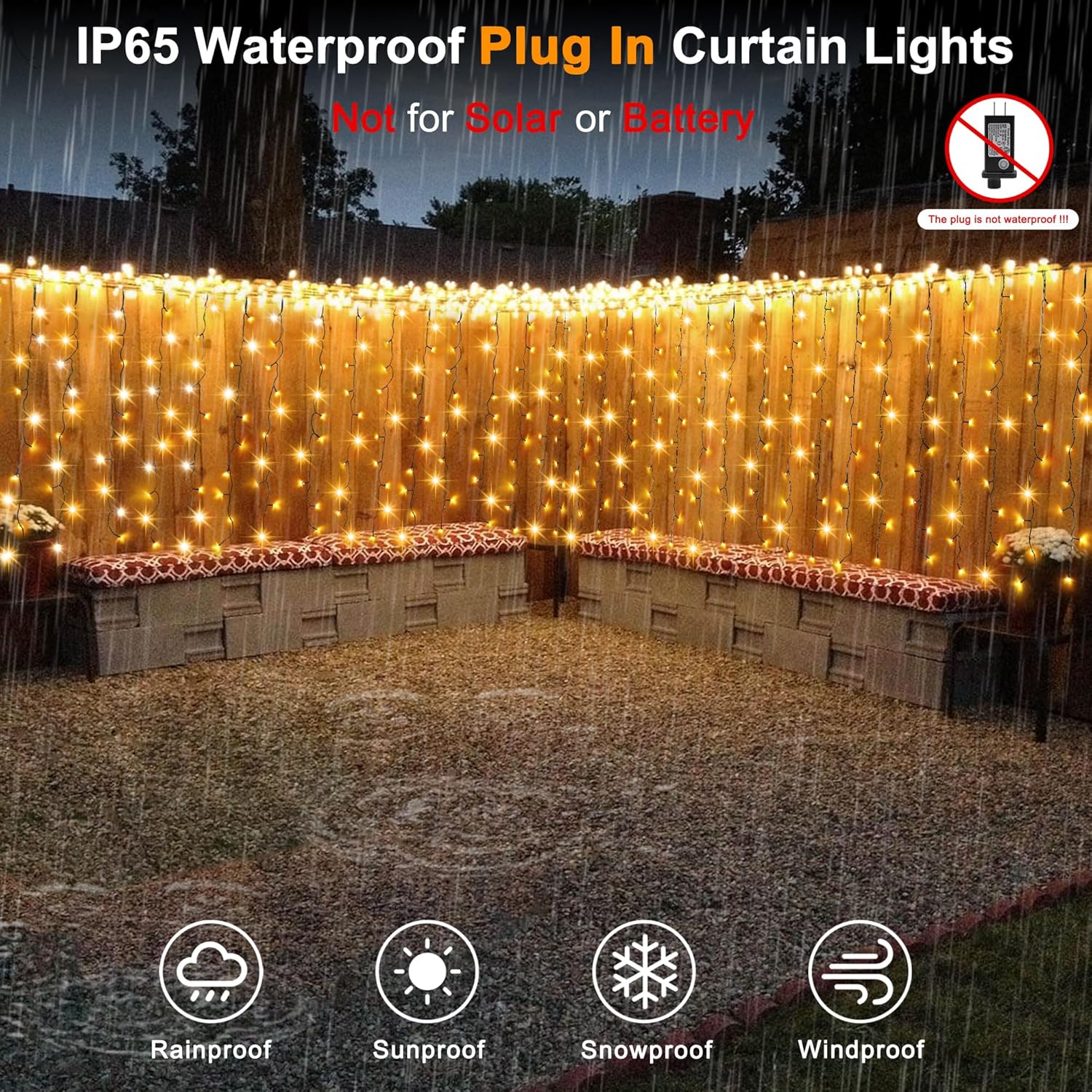 200 luces LED para cortina, 13 x 3.3 pies, enchufable, 8 modos de iluminación, para colgar en la ventana, para exteriores, dormitorio, fiesta,