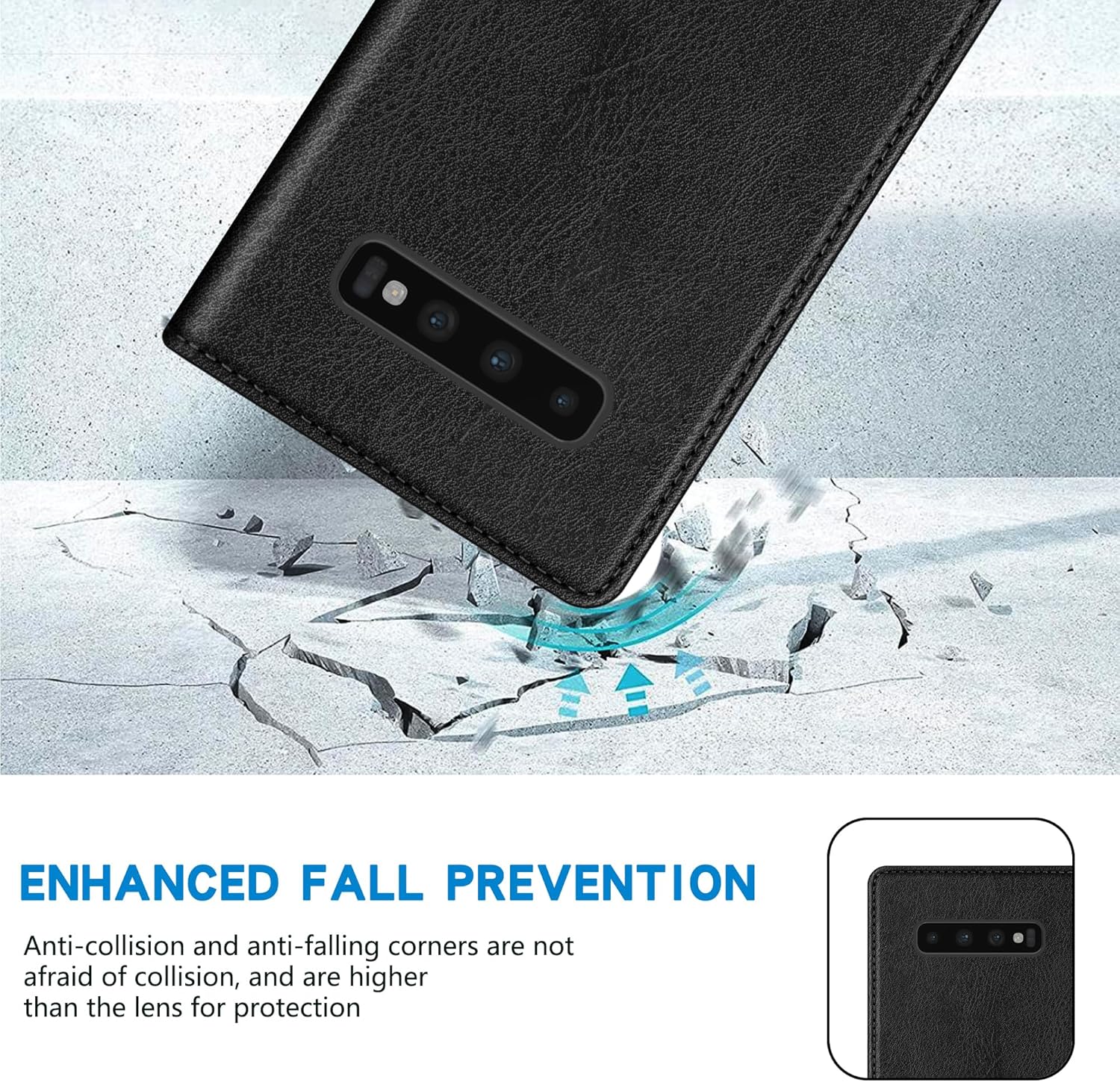ZZXX Funda tipo cartera para Samsung Galaxy S10 Plus con bloqueo RFID, soporte de ranura para tarjetas, funda protectora de cuero magnético fuerte
