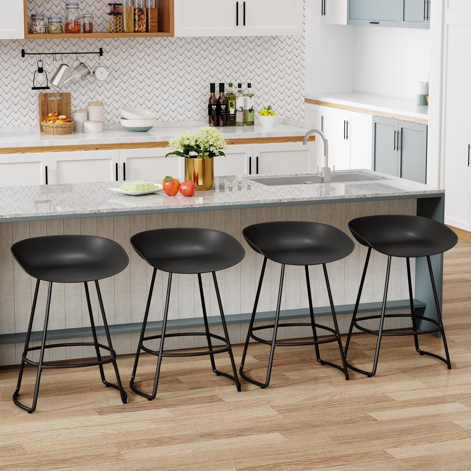 WENTMENT Juego de 4 taburetes de bar giratorios, taburetes de bar de altura de mostrador, taburetes de mostrador de 26 pulgadas con asiento de