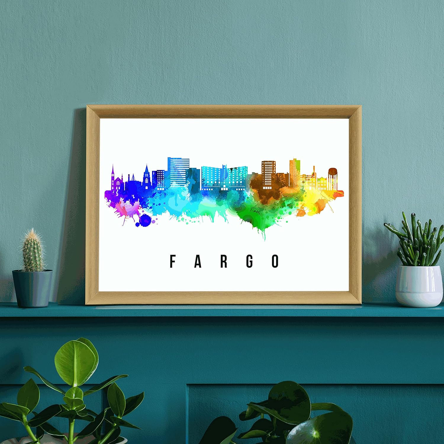 Póster de Fargo Skyline Dakota del Norte, pintura de paisaje urbano de Dakota del Norte, póster de Fargo Dakota del Norte, impresión de paisaje