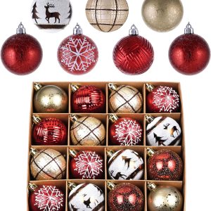 Valery Madelyn Adornos de bola de Navidad, juego de decoración de árbol de Navidad inastillable de cobre rojo y blanco de 16 quilates, adornos Valery Madelyn Adornos de bola de Navidad, juego de decoración de árbol de Navidad inastillable de cobre rojo y blanco de 16 quilates, adornos