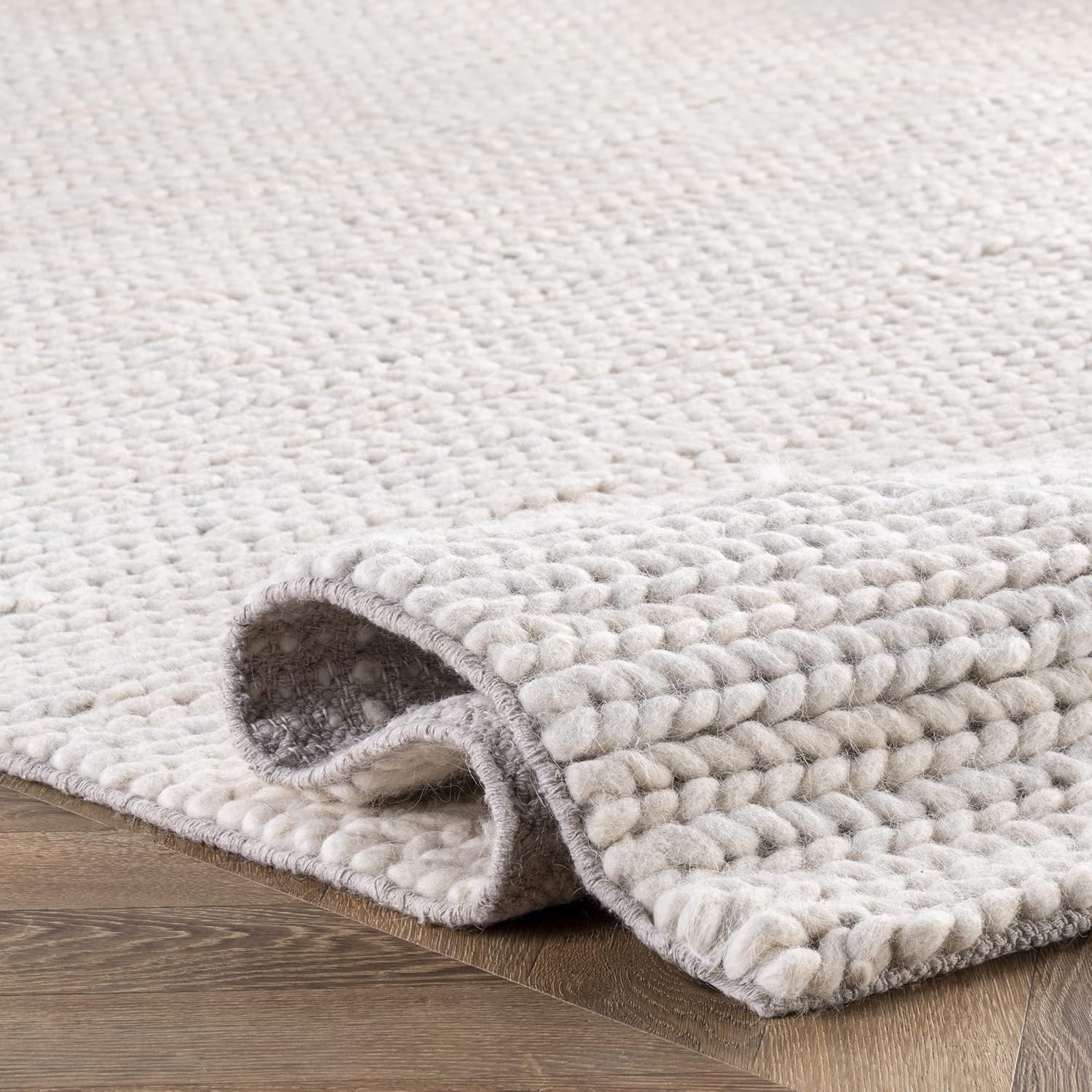 nuLOOM Penelope – Alfombra de área de lana trenzada de 2 pies 6 pulgadas x 10 pies, color blanco crudo