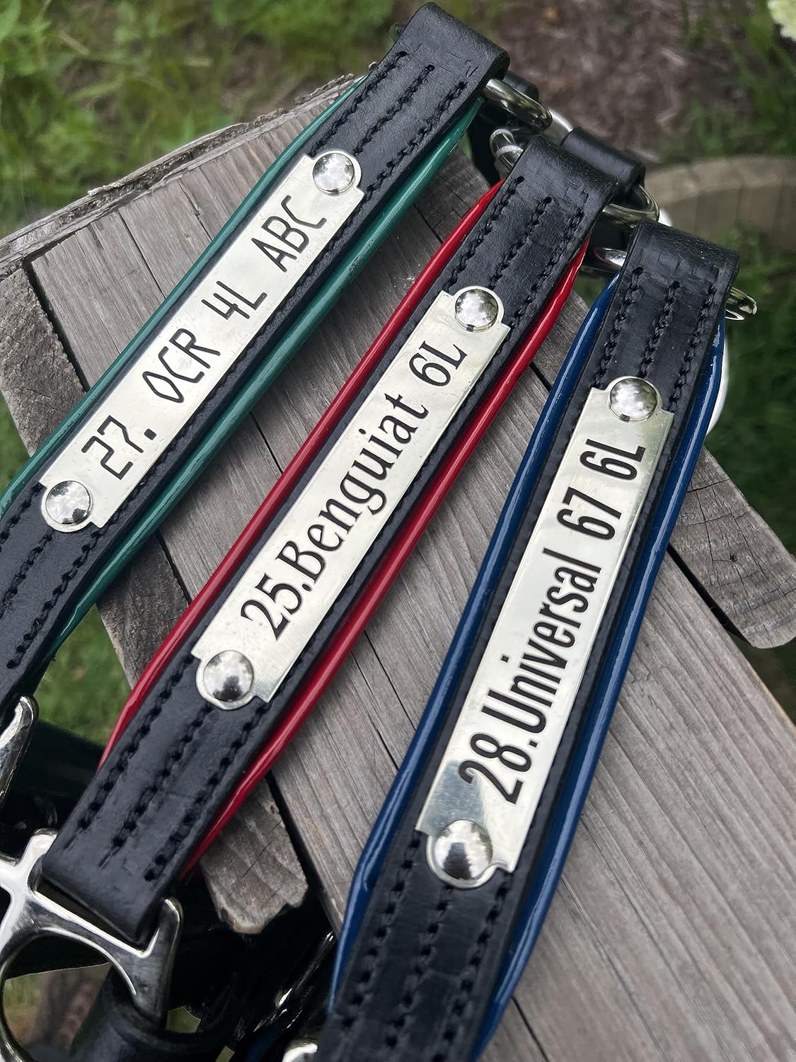 Leaders – Cabestro de cuero para caballos con placa de nombre grabada personalizada, cabestro para caballo con ribete de cuero