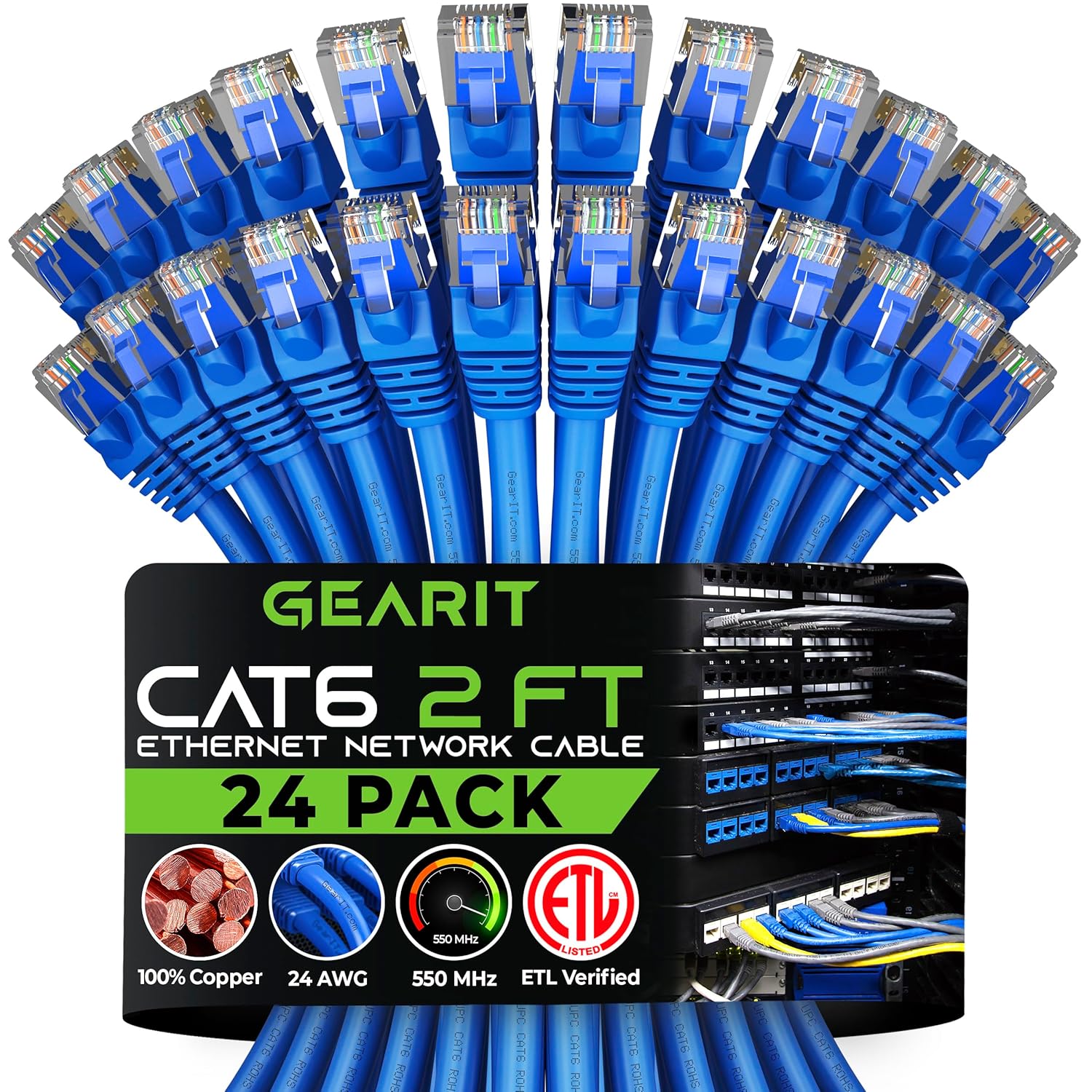 GearIT – Cable Ethernet Categoría 6, sin enganches, cable de red LAN para computadora, Azul