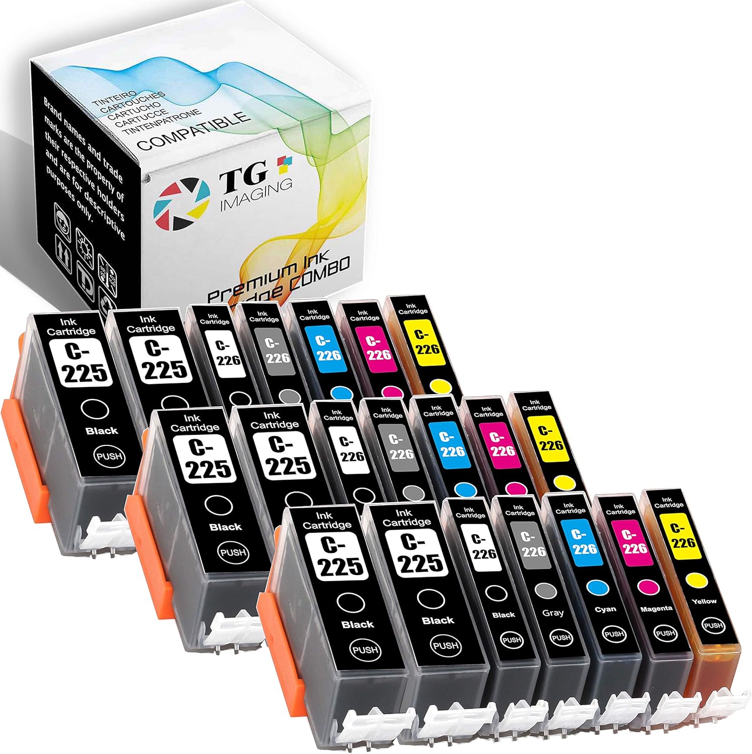 TG Imaging Cartucho de tinta de repuesto compatible para Canon PGI225 CLI226 Cartucho de tinta PGI-225 (6xGrande-Negro)+ CLi-226 (3xBCYMG) Paquete