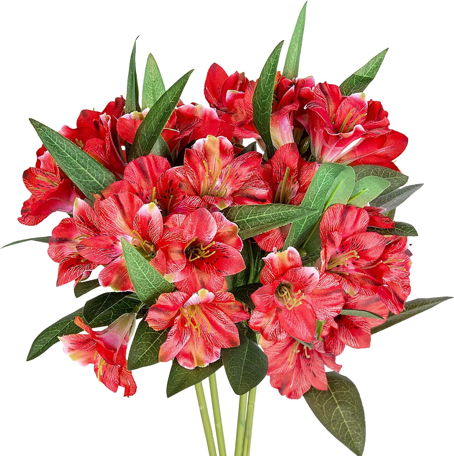 Amaryllis – Ramo de flores artificiales de 18 pulgadas de largo, pétalos de seda, hojas verdes sintéticas, decoración de boda, manualidades, centro