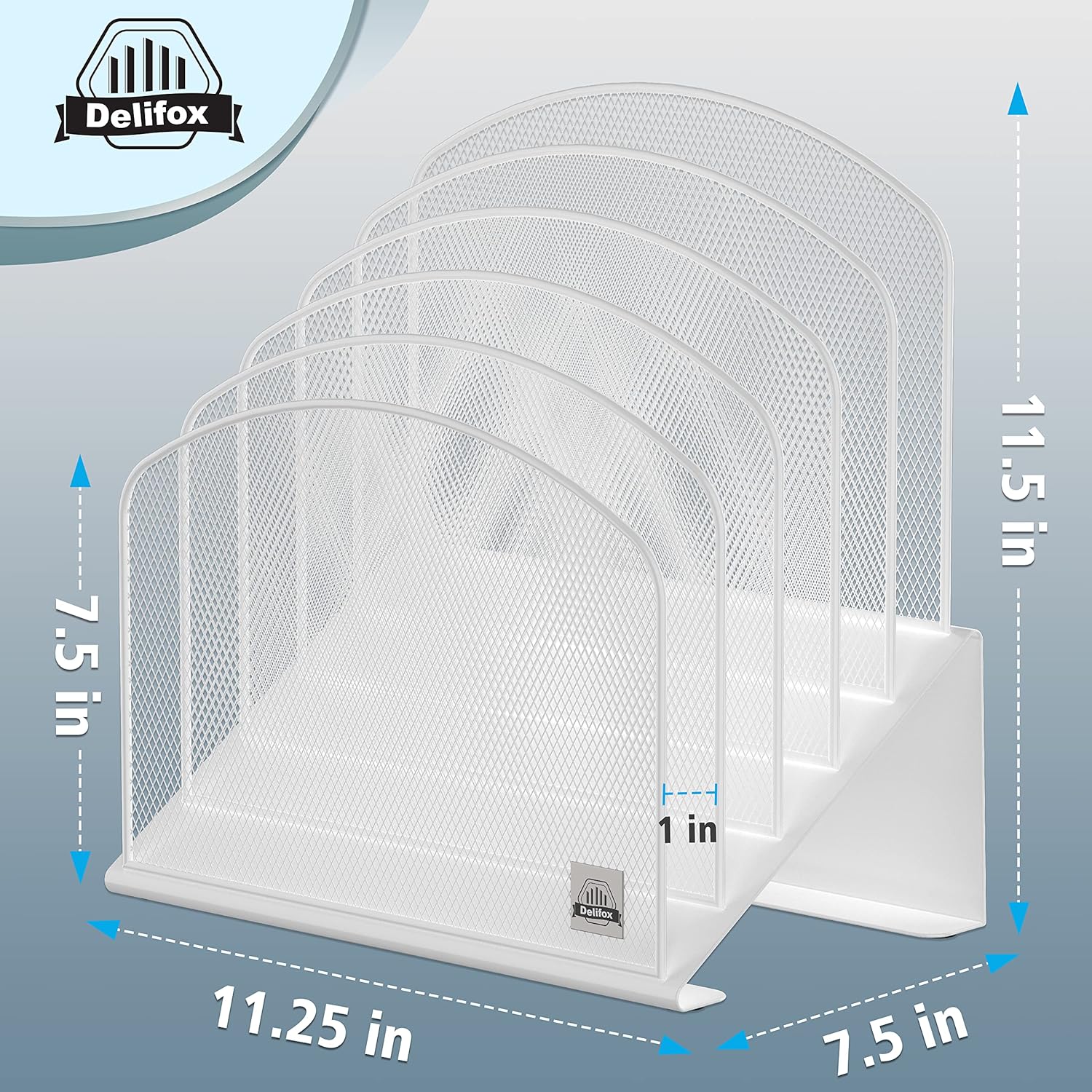 Organizador de archivos de escritorio inclinado, soporte vertical de 5 secciones, soporte de metal clasificador de archivos para oficina y aula