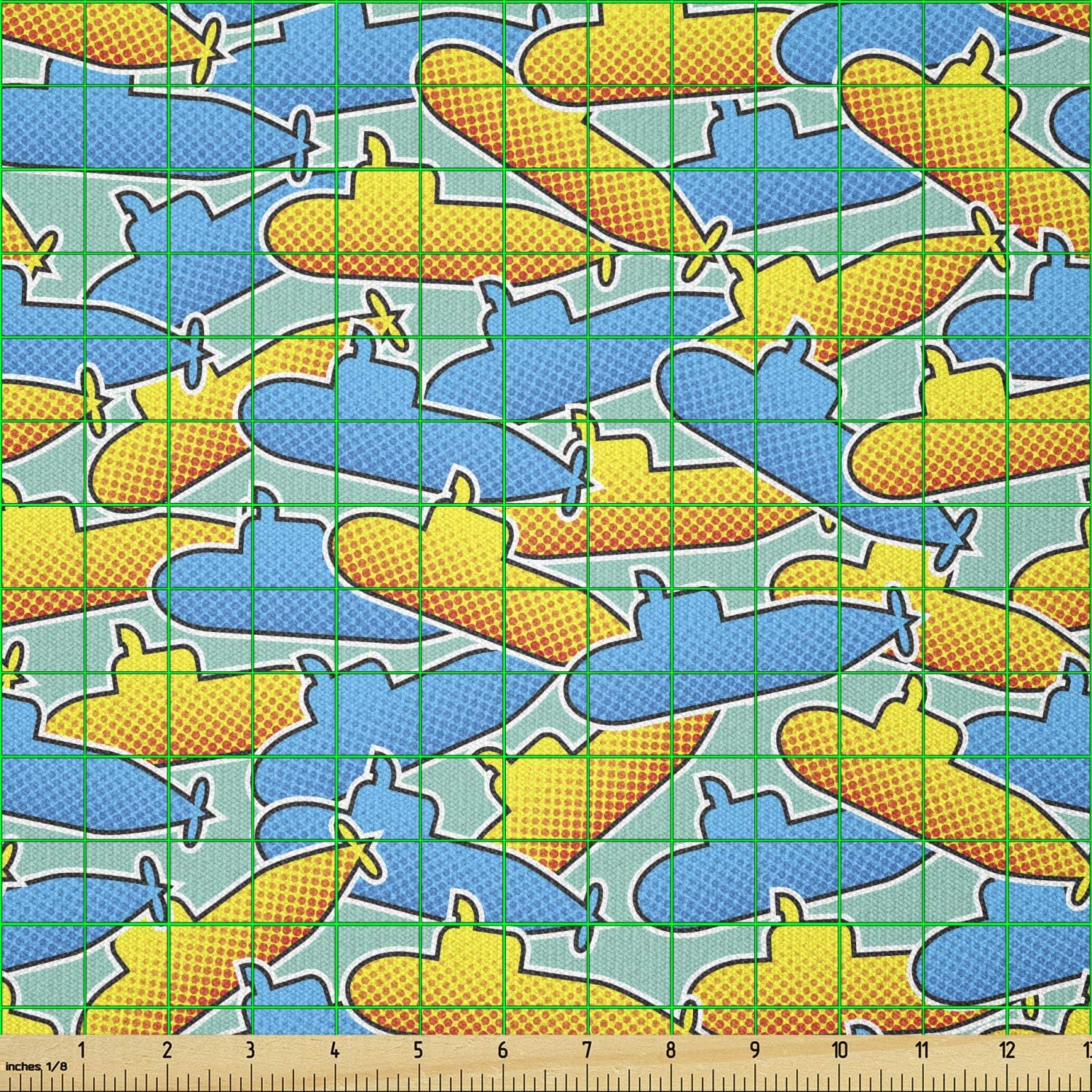 Ambesonne The Yard, tela submarina amarilla de The Yard, estilo pop art retro tema submarino diseño clásico impreso, tela de punto elástico para