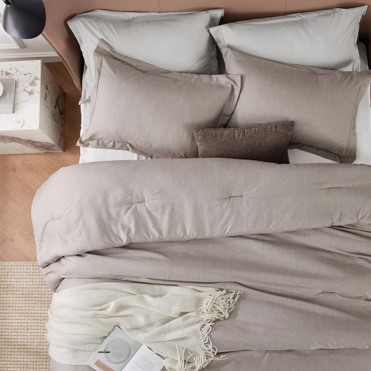 Bedsure Juego de edredón tamaño matrimonial, edredón de lino tamaño matrimonial, ropa de cama suave para todas las estaciones, juego de ropa de cama