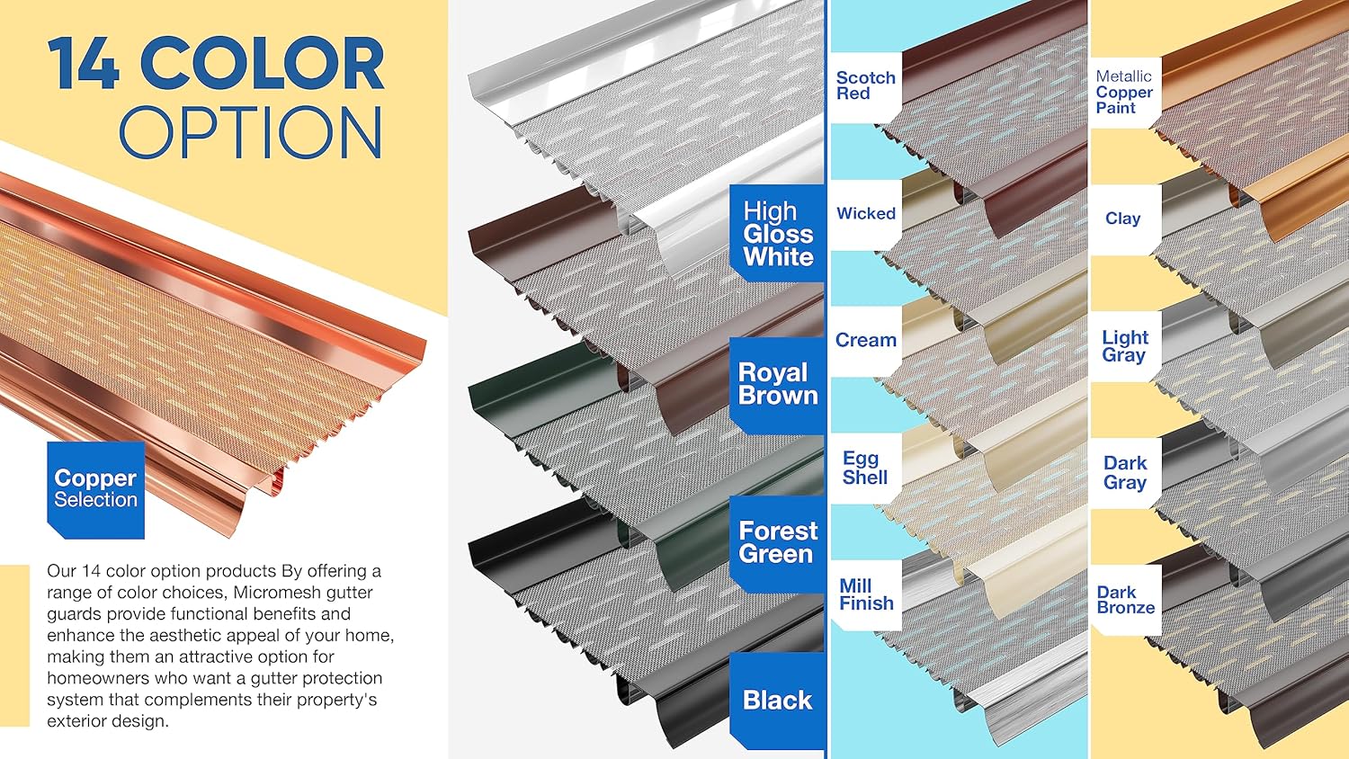 Micromesh 5 pulgadas Gutter Guards Leaf Protection, 100 pies de arcilla, malla de acero inoxidable, cubiertas de canalón de aluminio, protector de