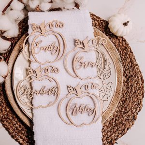 Customized Pumpkin Name Tags for Thanksgiving, Personalized Fall Holidays Wooden Place Cards for Fall, Thanksgiving Table Decor, Cursive Laser Cut Customized Pumpkin Name Tags for Thanksgiving, Personalized Fall Holidays Wooden Place Cards for Fall, Thanksgiving Table Decor, Cursive Laser Cut