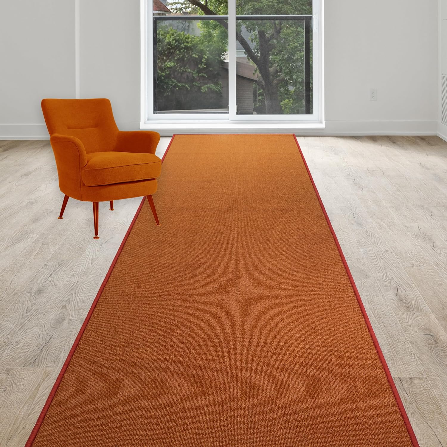 Alfombra de pasillo de tamaño personalizado, color naranja quemado sólido (19 pies de largo x 36 pulgadas de ancho) hecha a pedido alfombra de goma