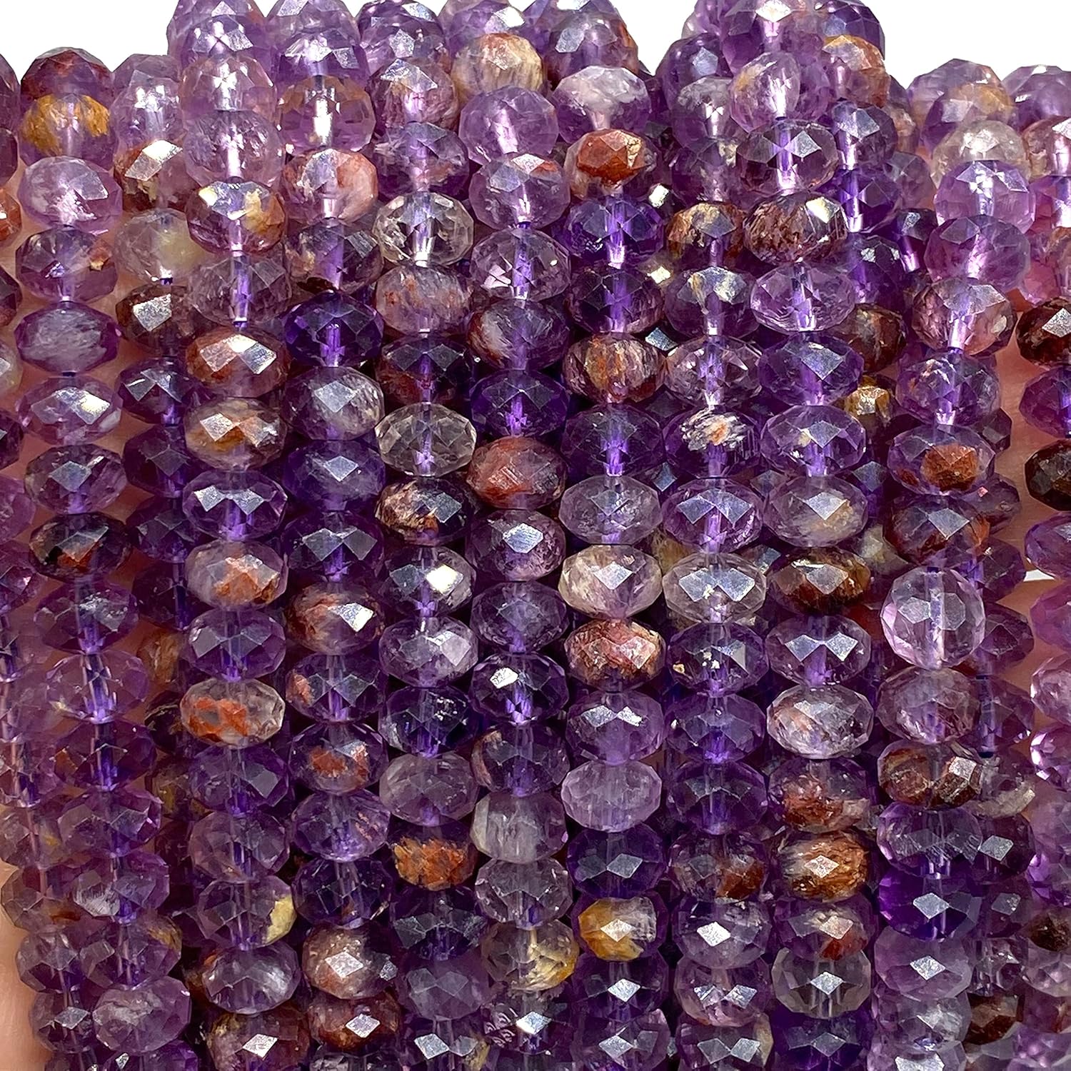 ABCGEMS – Super 7 cuentas brasileñas (cacoxenita, amatista, lepidocrocita, goethita, rutilo, cuarzo ahumado y cuarzo cristal), piedra curativa de