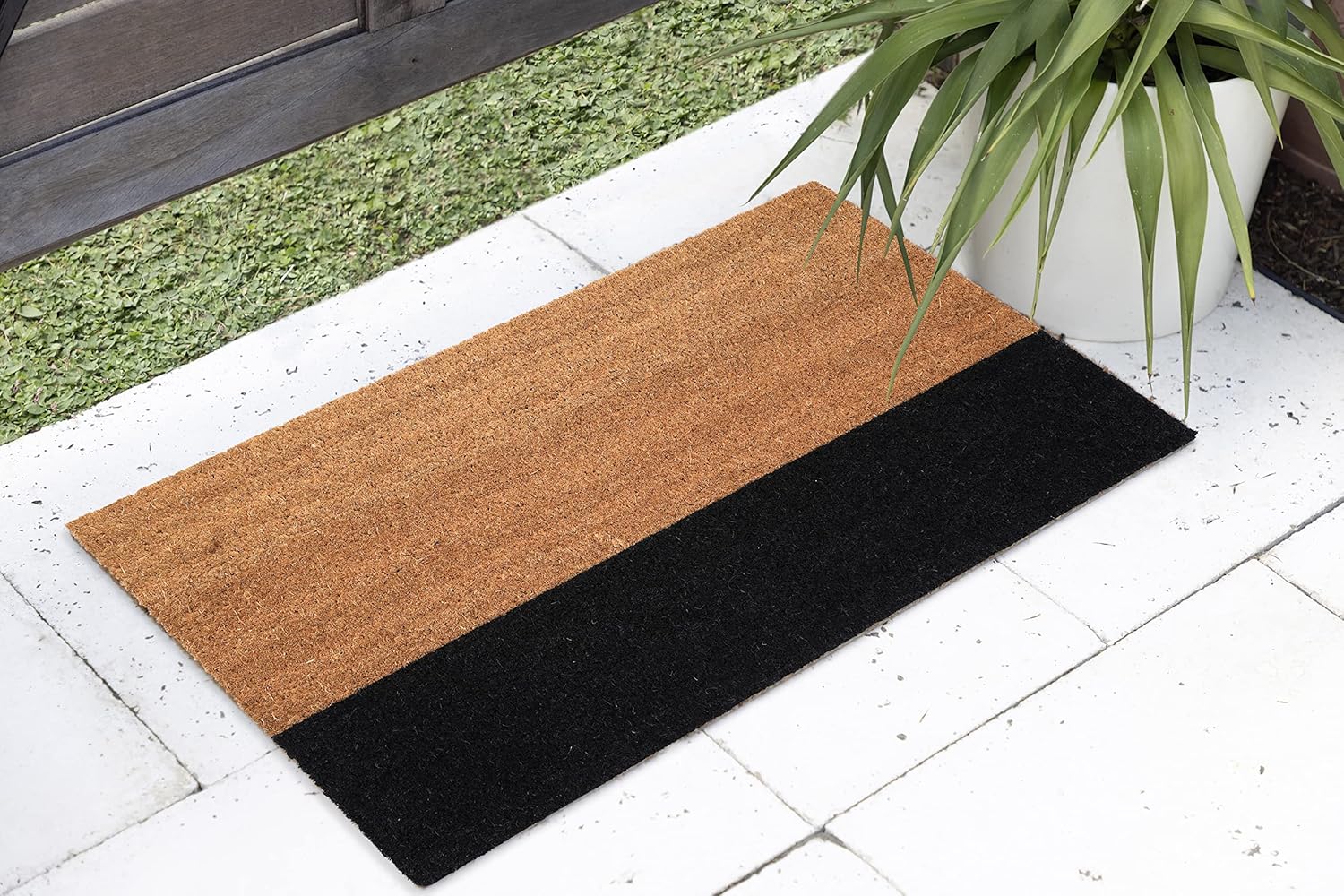 Fab Habitat Tapete moderno antideslizante, duradero, fino, fibra de coco natural y goma, entrada, puerta delantera, porche, patio, cinturón negro,