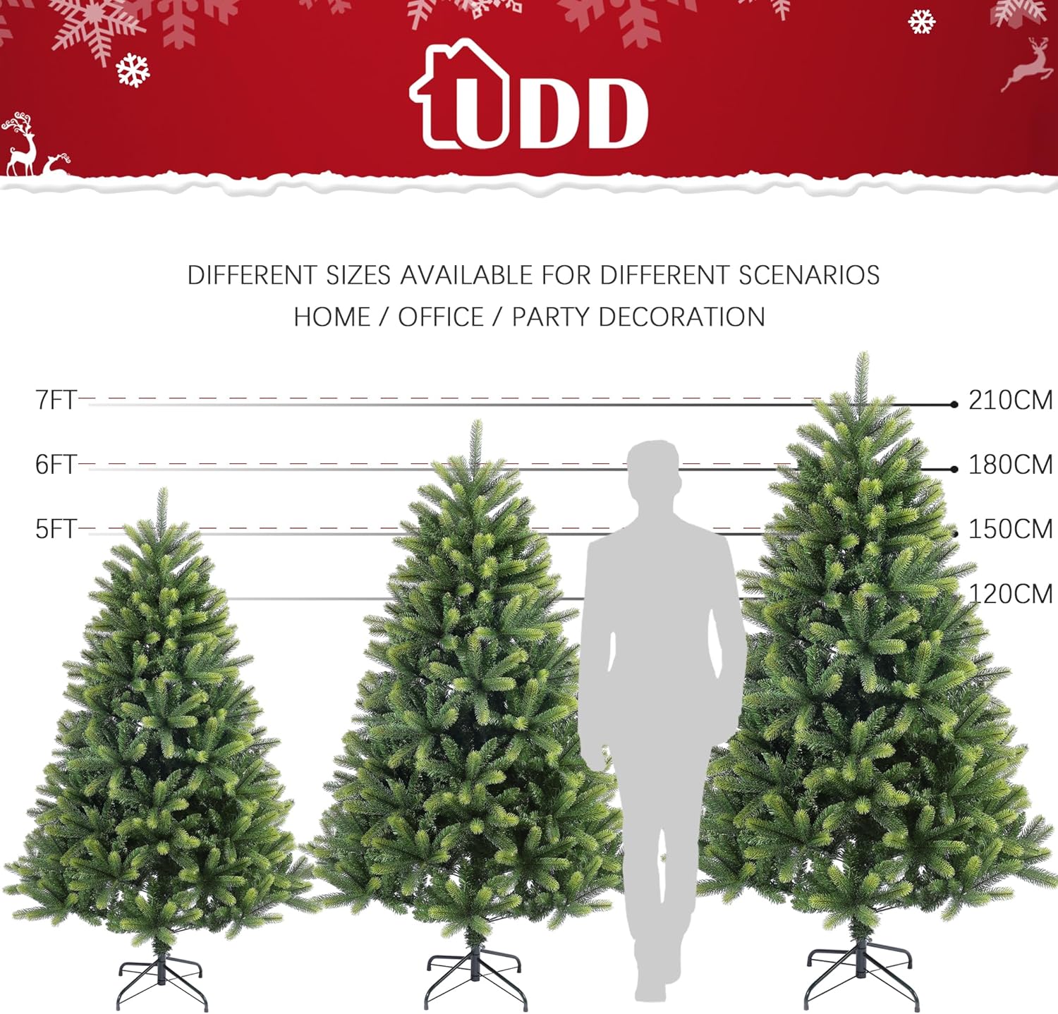 Árbol de Navidad artificial de 7 pies para el hogar, oficina, decoración de fiesta con puntas de ramas de PVC + PE, fácil montaje, bisagras de