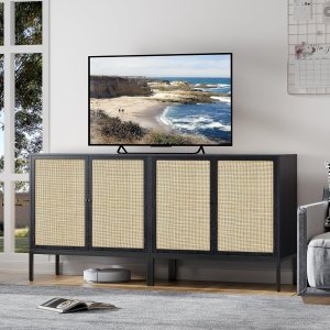 Brafab Juego de 2 gabinetes de ratán para bufé, aparador con puertas decoradas de ratán natural, gabinete de acento, para sala de estar, entrada, Brafab Juego de 2 gabinetes de ratán para bufé, aparador con puertas decoradas de ratán natural, gabinete de acento, para sala de estar, entrada,