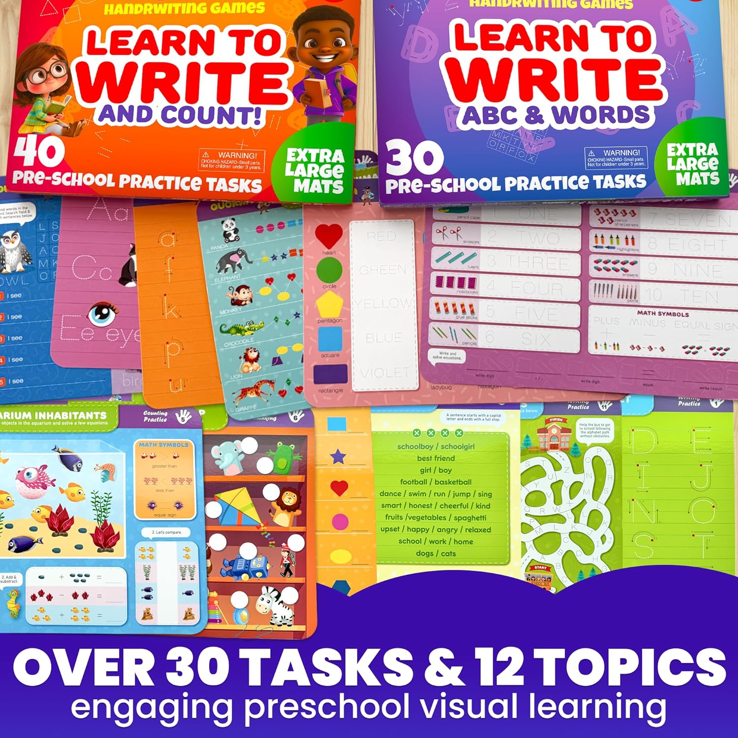 Juego de 2 libros ocupados para práctica de escritura a mano para niños  Aprende a escribir para niños pequeños de 3, 4, 5 años, 24 tareas, 4