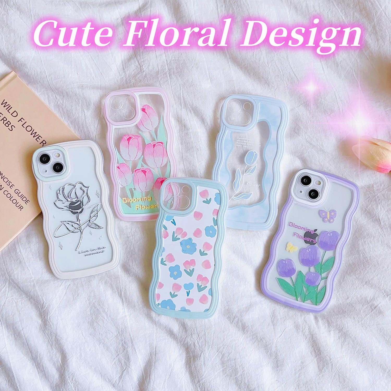 UICEAM Funda compatible con iPhone XXS10, transparente, con diseño floral de mariposa, para mujeres y niñas, diseño estético de flores onduladas,
