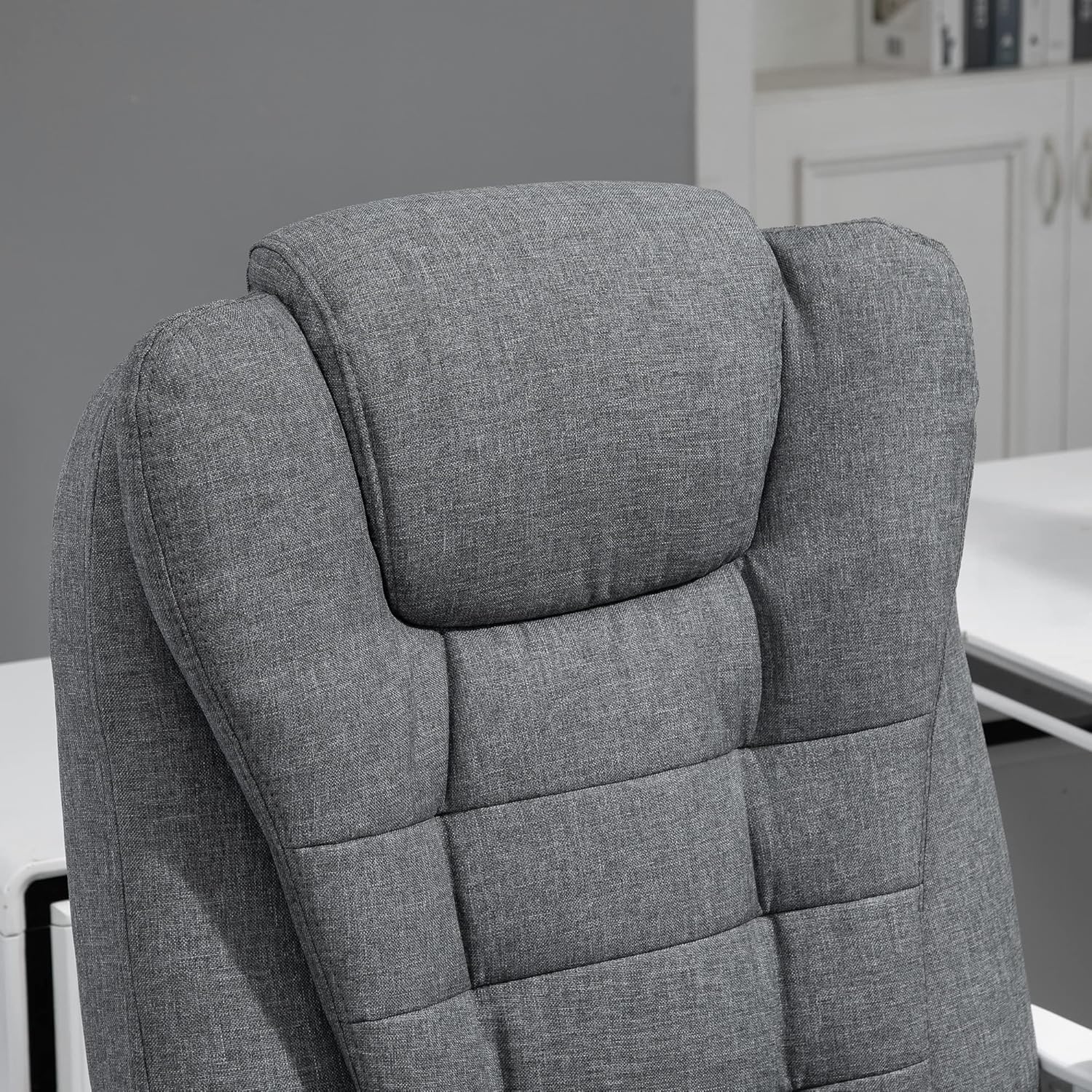 Vinsetto Silla de oficina ejecutiva de respaldo alto con reposapiés, silla de computadora de tela de lino con reposabrazos acolchados, silla de