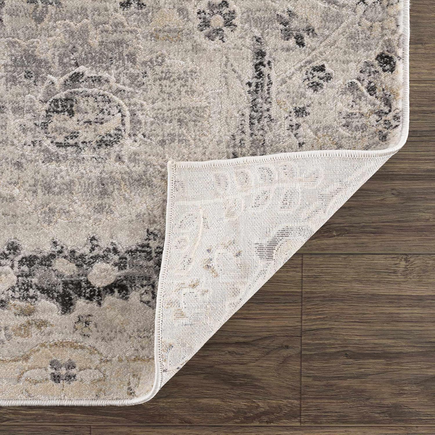 Hauteloom Georgiana – Alfombra rústica para sala de estar, dormitorio, comedor, estilo persa, aspecto floral tradicional, color gris, negro, marrón