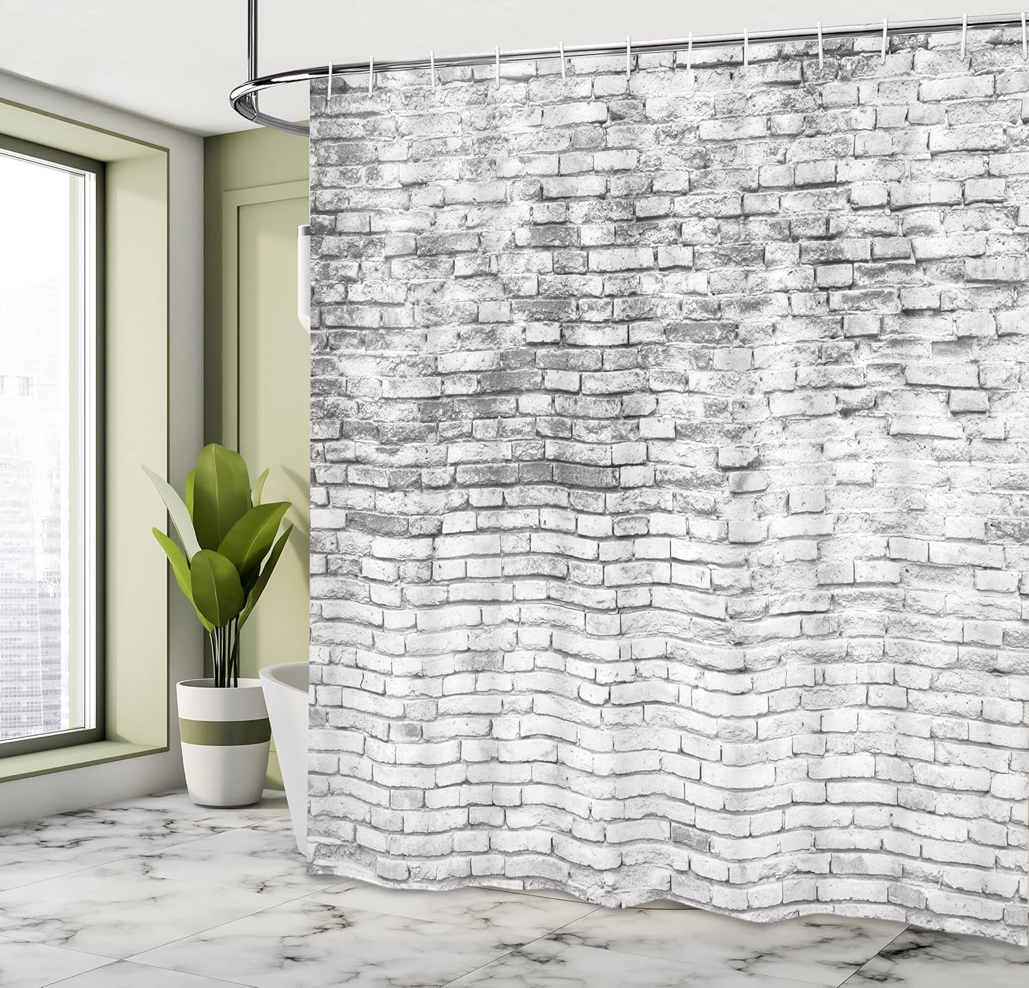 Ambesonne Cortina de ducha de pared de ladrillo, impresión de imagen de arquitectura de mampostería desgastada y agrietada, juego de decoración de
