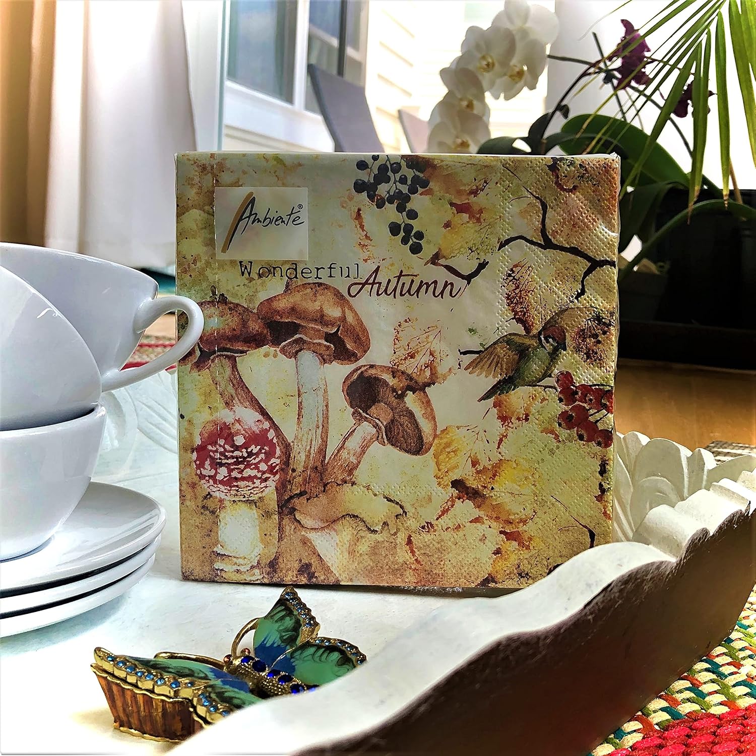 Servilletas de hongos de 13 x 13 pulgadas para Decoupage, servilletas de papel de Acción de Gracias, servilletas de papel desechables de otoño,
