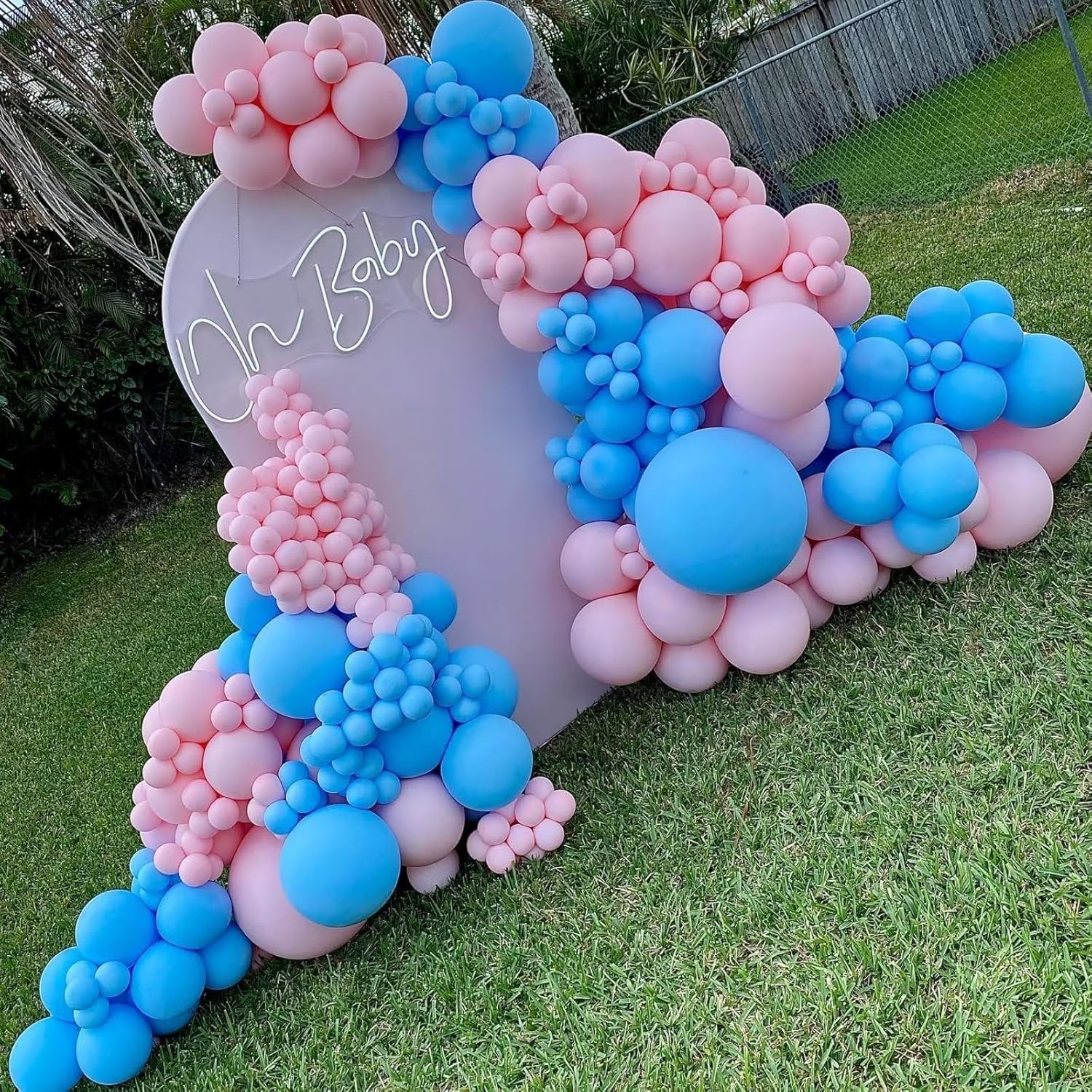 Kit de arco de globos rosa y azul, 100 piezas de guirnalda de globos azul claro y rosa macarrón para revelación de género, globos de diferentes