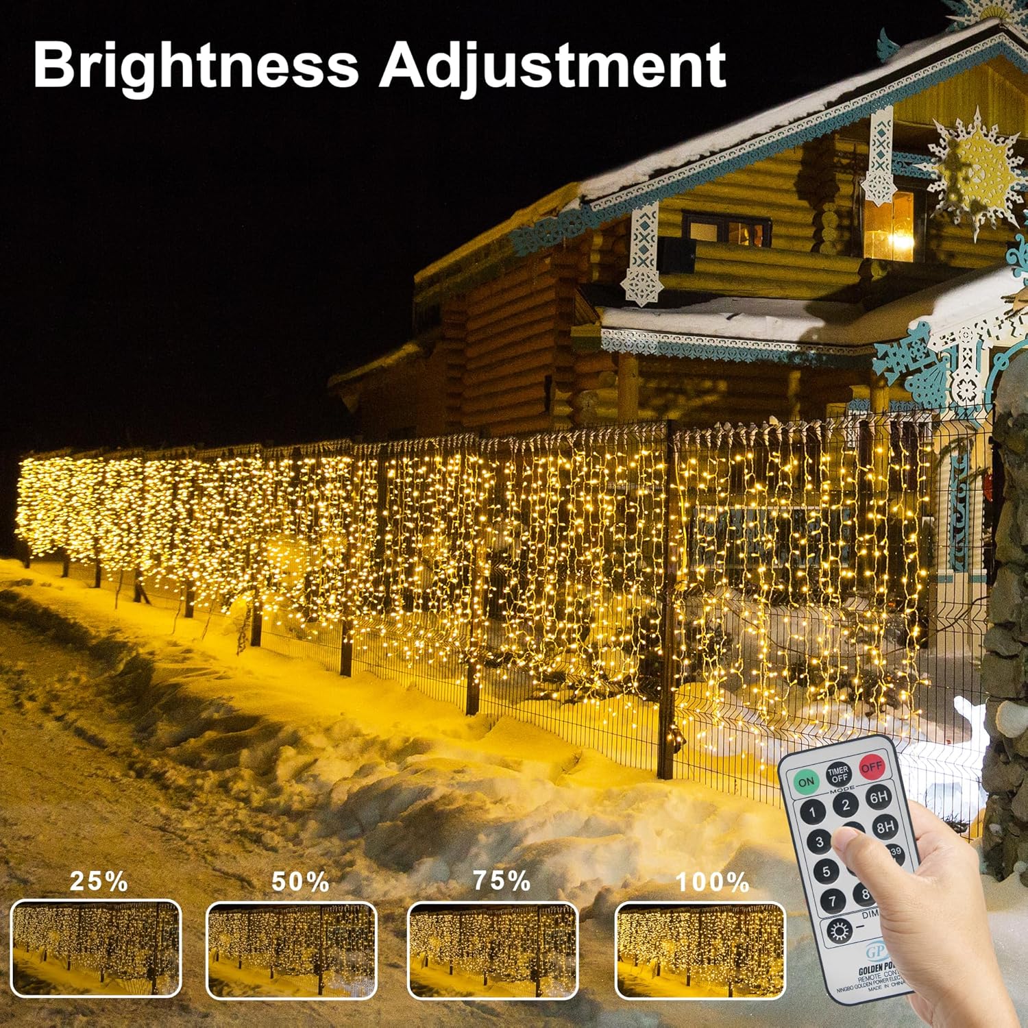 500 luces LED para cortina, 33 x 3 pies, impermeable, para colgar en la ventana, con temporizador remoto, para exteriores, dormitorio, fiesta,