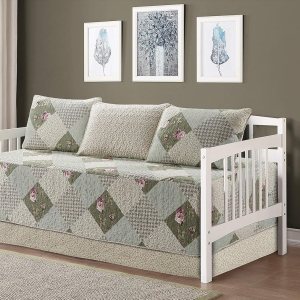 Mk Home – Juego de cubrecama de 5 piezas, diseño floral, beige, blanco, verde, rosa Mk Home – Juego de cubrecama de 5 piezas, diseño floral, beige, blanco, verde, rosa