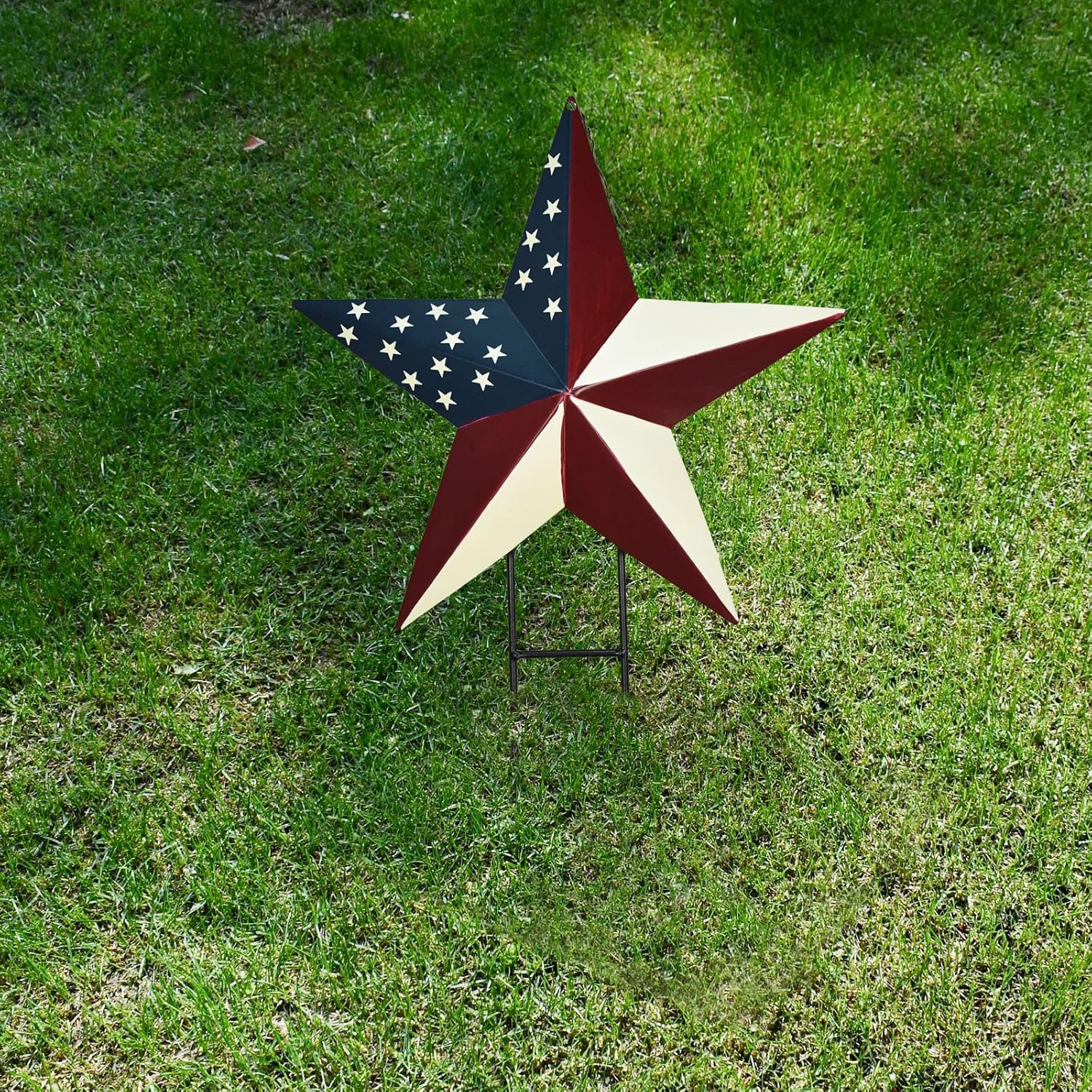 Estrellas de granero de metal con estaca colgante de estrella para jardín, bandera estadounidense, decoración de césped para interiores y