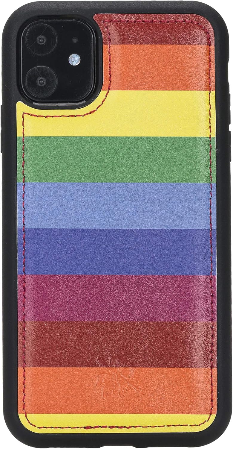 Venito Lucca – Funda de piel compatible con iPhone 11 (6.1 pulgadas), extra segura con cubierta trasera acolchada (arcoíris)