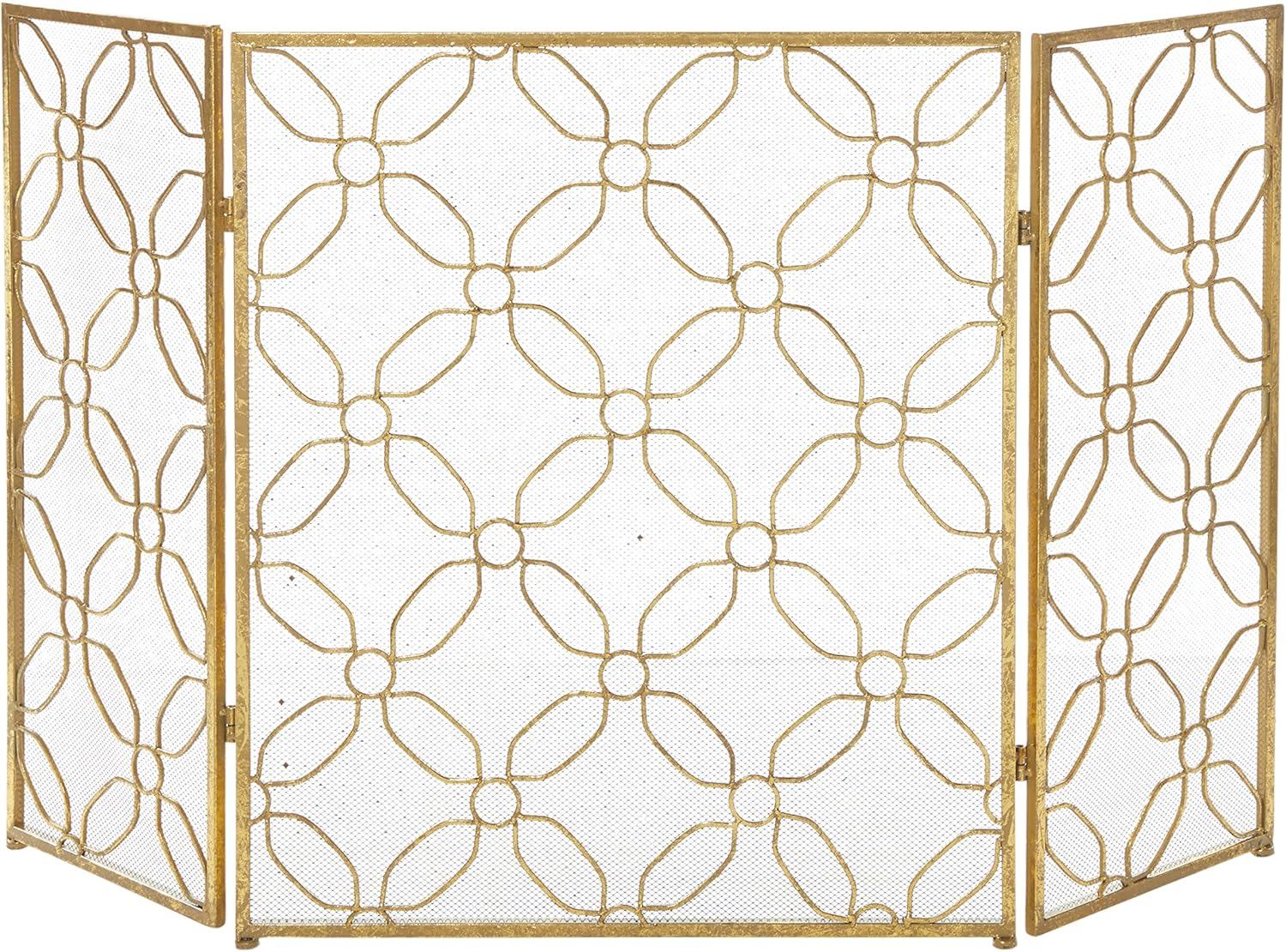 Deco 79 Malla plegable geométrica metálica para chimenea de 3 paneles, 53 x 1 x 31 pulgadas, color dorado