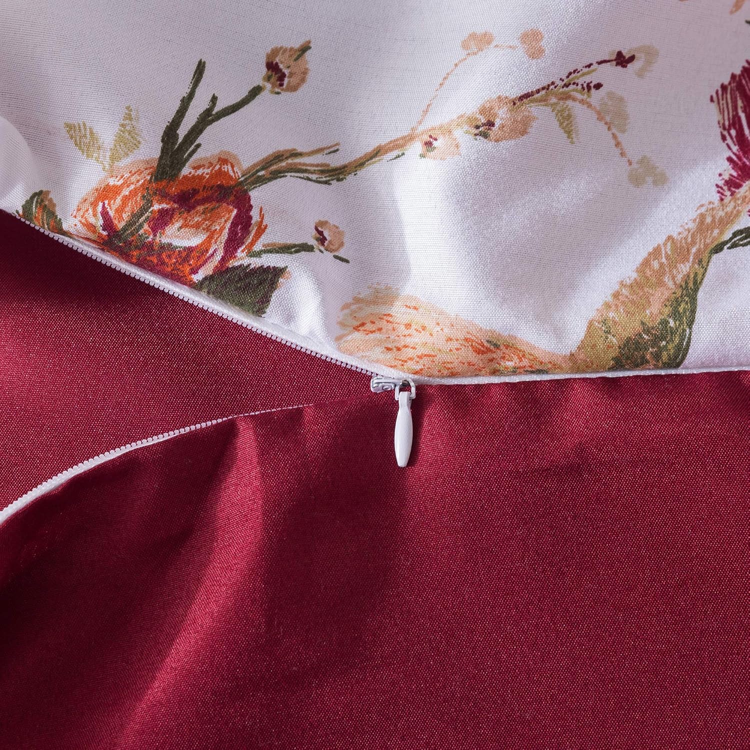 Tache Floral Colibríes Borgoña, Marfil Antiguo, Vintage Farmhouse Spring Country Rustic Microfibra Reversible Rose Garden Funda de edredón