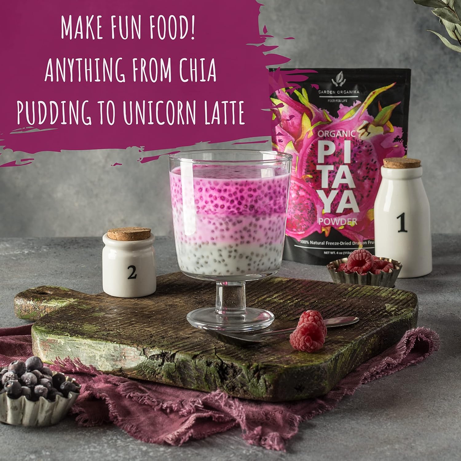 Polvo de frutas secas de dragón orgánico, Pitaya rosa, Pitahaya, 3.99oz
