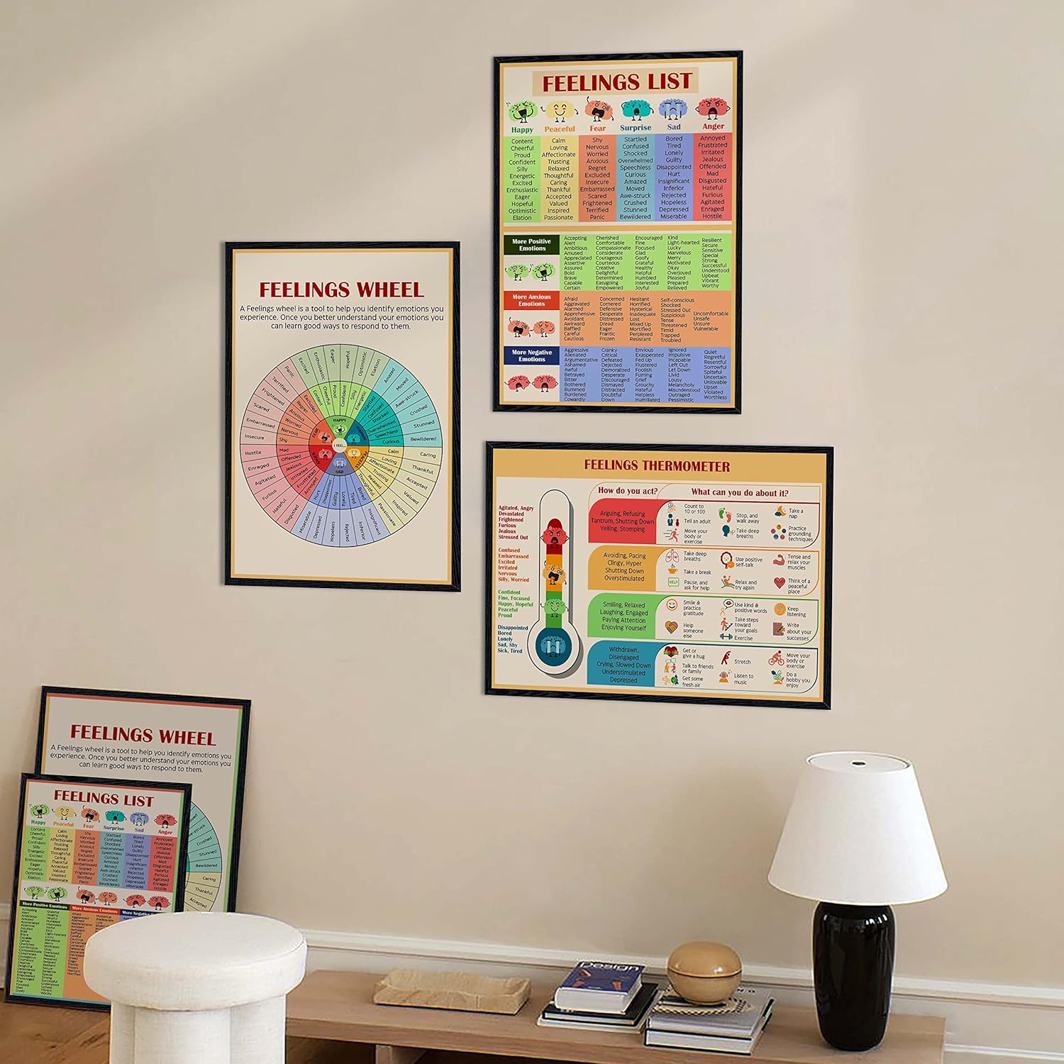 LOLUIS Mental Health Wall Decor, Therapy Therapist Counseling Office Art Print, Set of 3 Feelings & Emotions Poster (Unframed Poster16x24, 1.1
