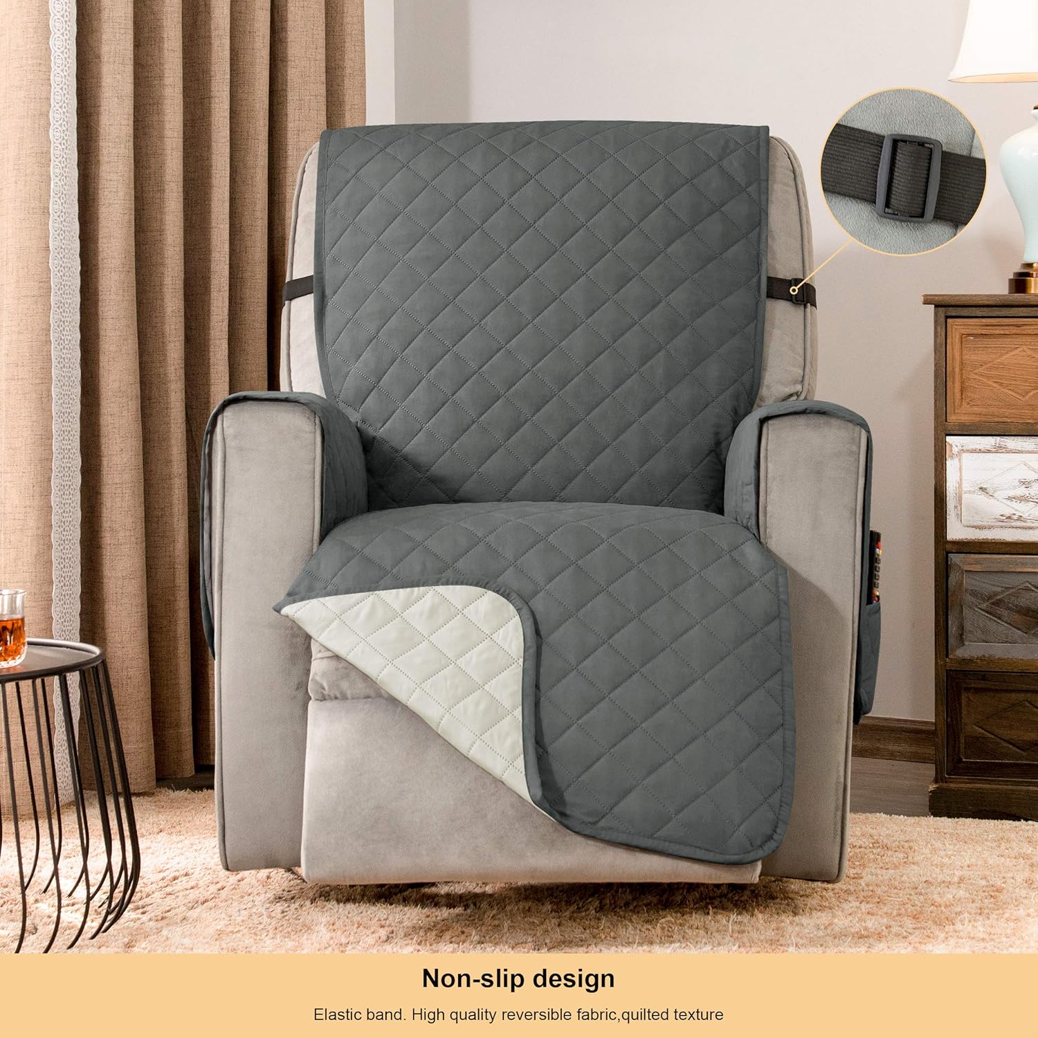 DyFun Funda para silla reclinable, reversible, de ancho de 28 pulgadas, protector de muebles con correas elásticas para sala de estar,